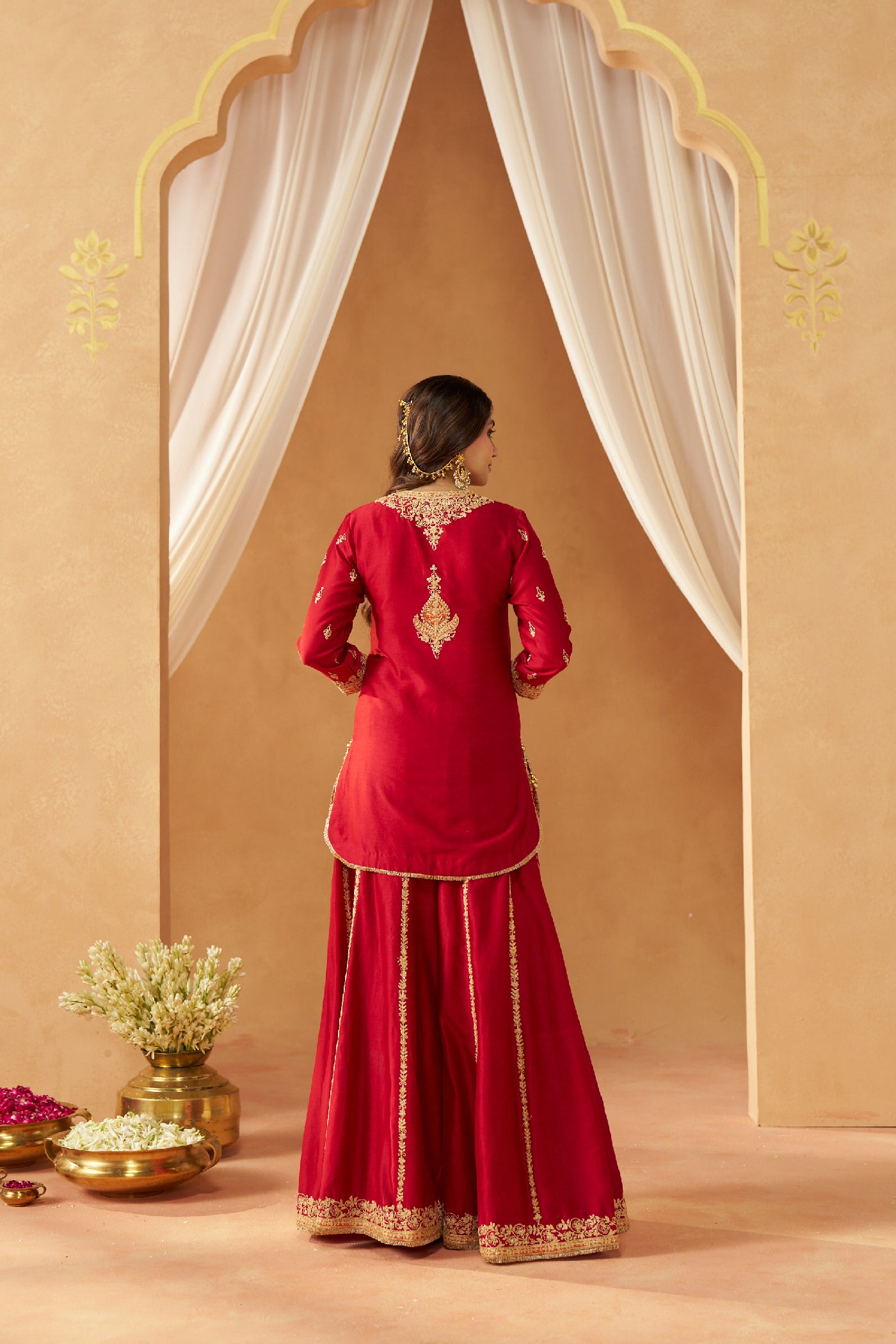 Fadiya Deep Red Kurta with Sharara and Dupatta
