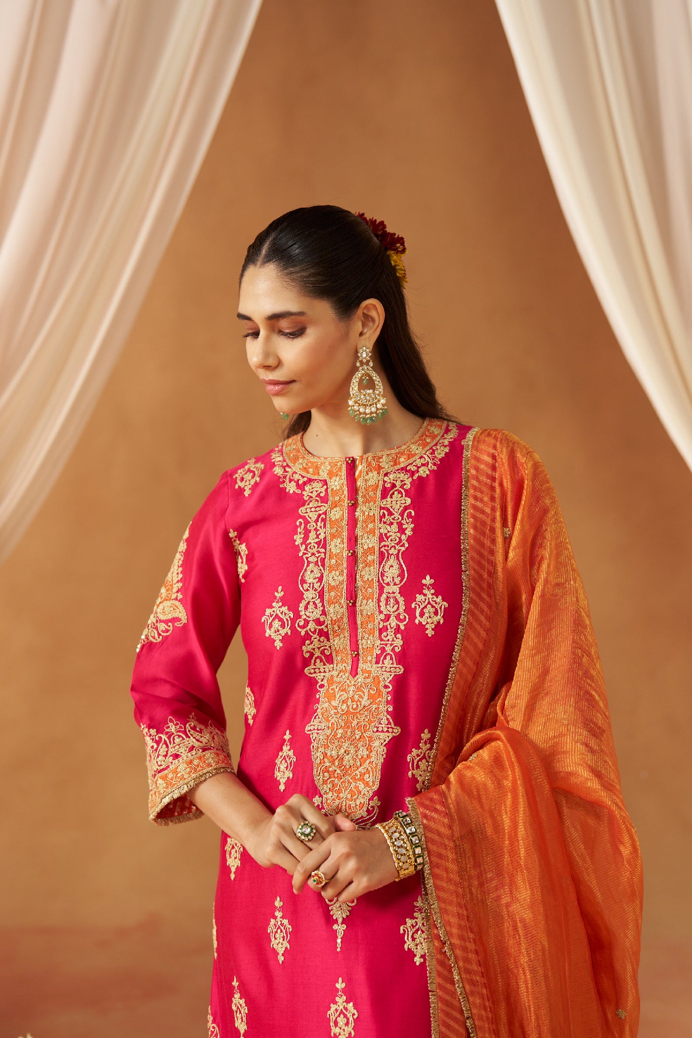 Mubina Hotpink Kurta with Salwar and Dupatta