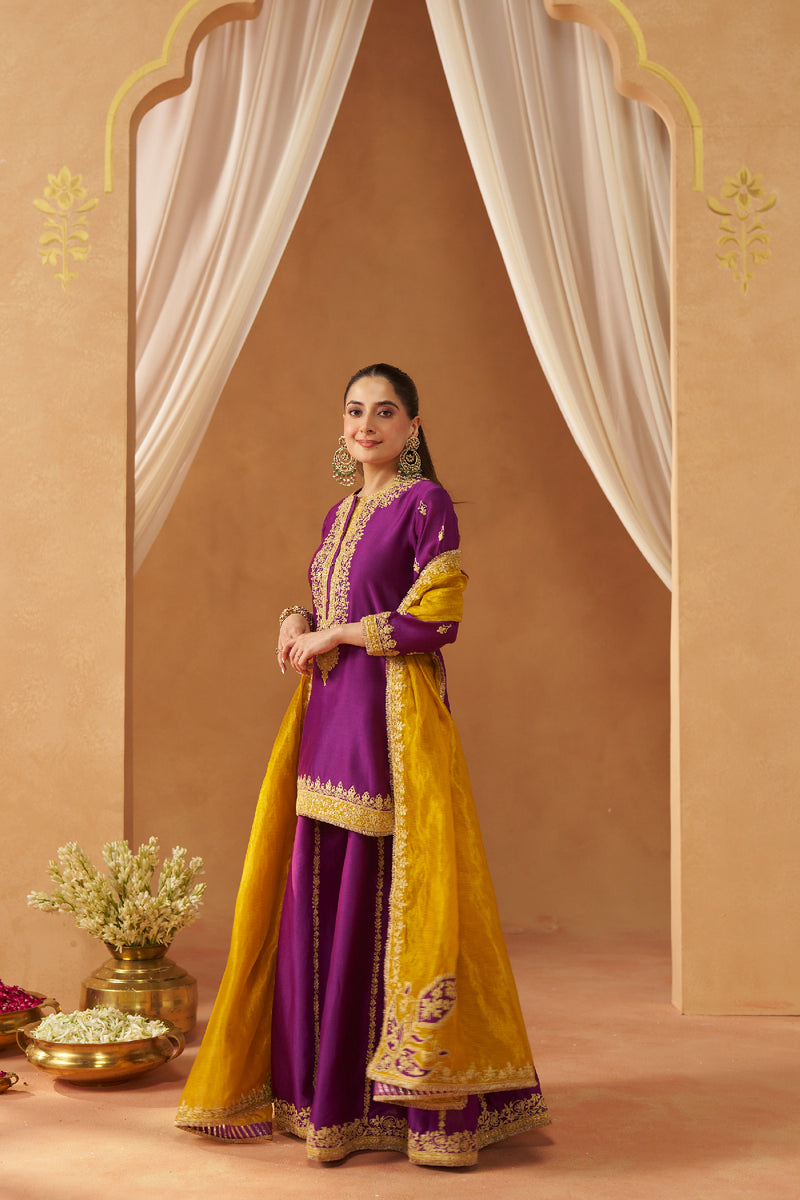 Fadiya Deep Purple Kurta with Sharara and Dupatta