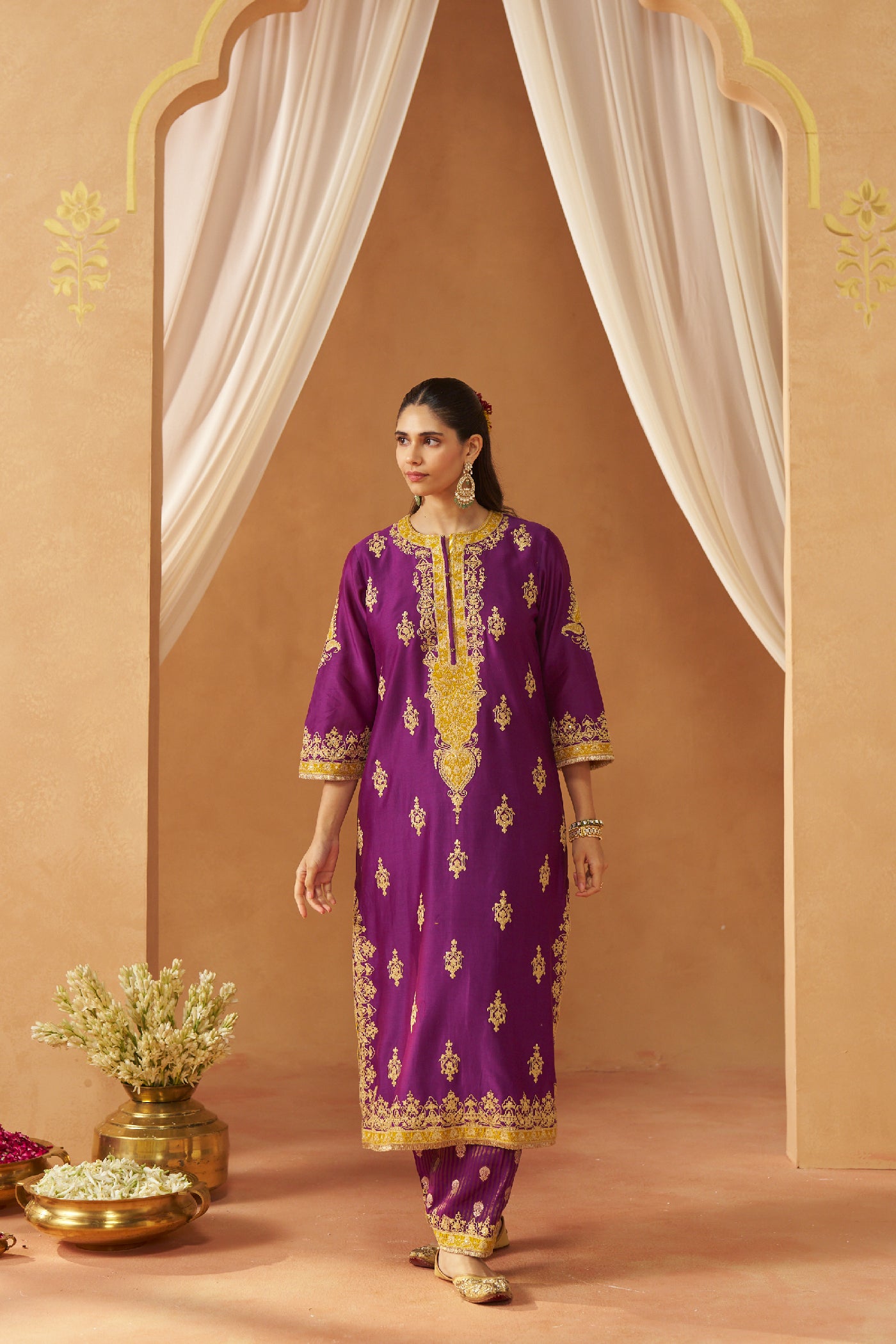 Mubina Deep Purple Kurta with Salwar and Dupatta