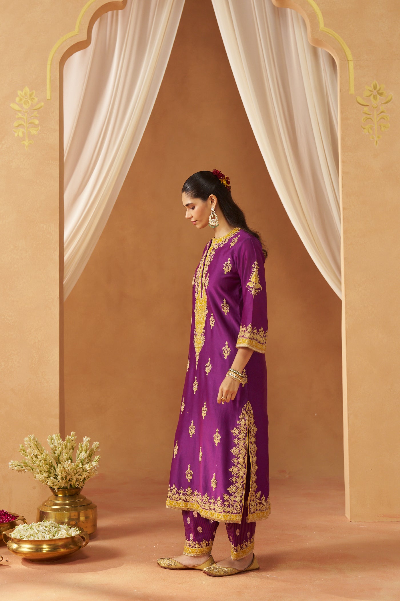 Mubina Deep Purple Kurta with Salwar and Dupatta