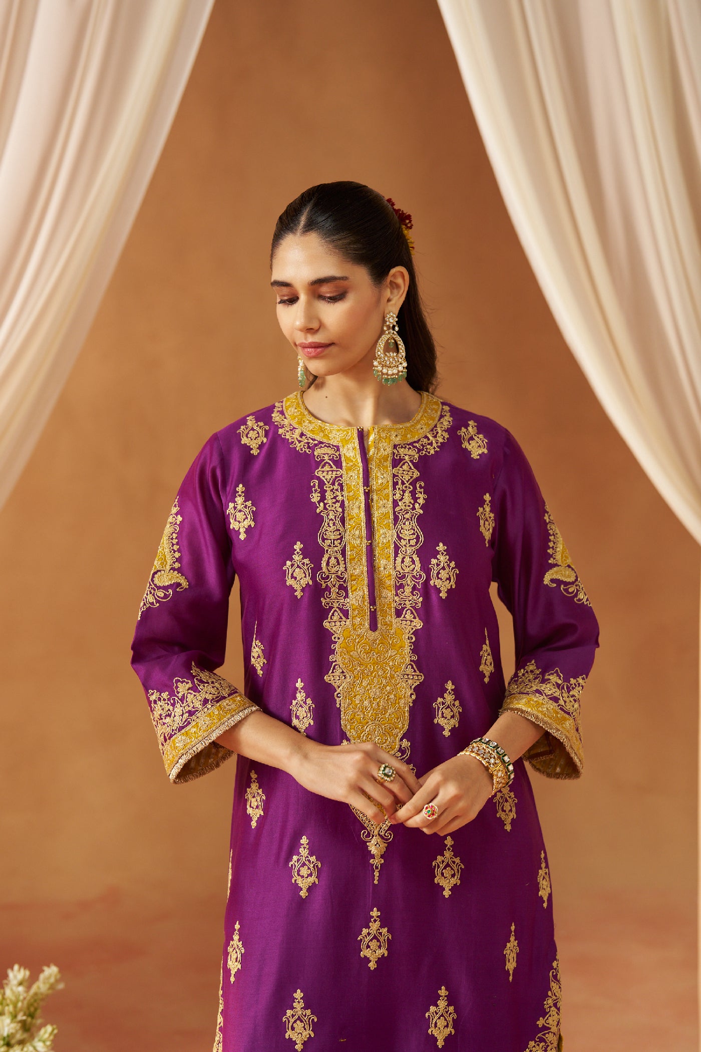 Mubina Deep Purple Kurta with Salwar and Dupatta