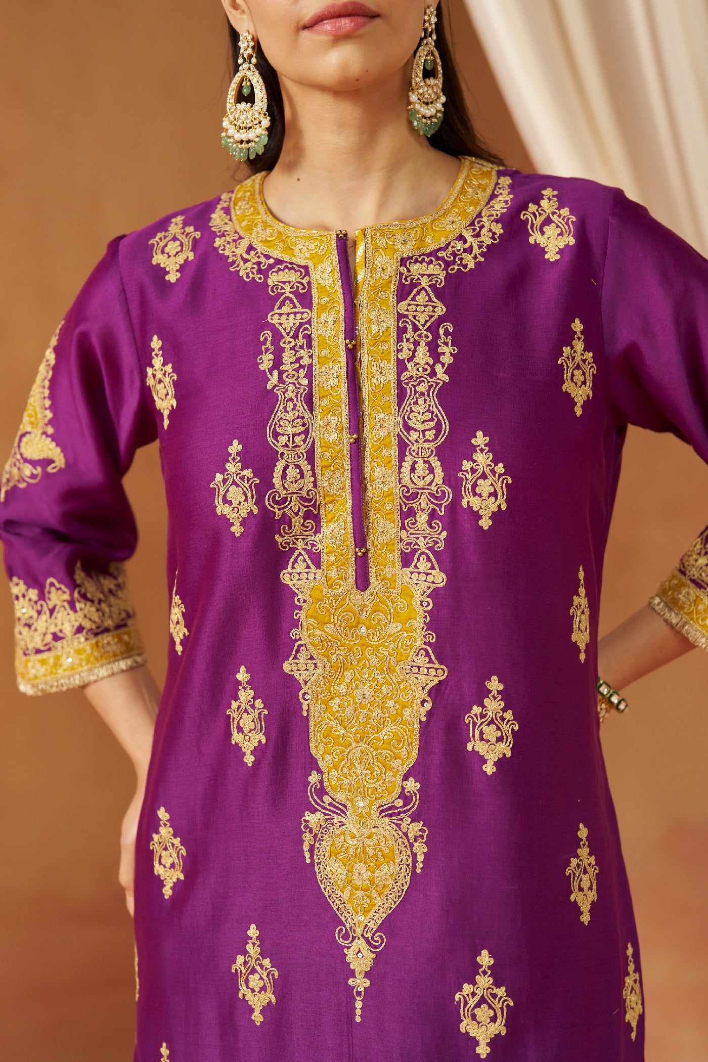 Mubina Deep Purple Kurta with Salwar and Dupatta