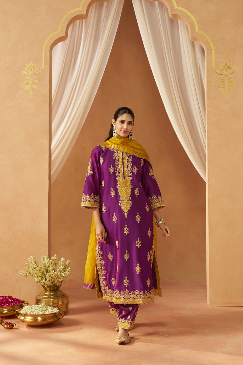 Mubina Deep Purple Kurta with Salwar and Dupatta