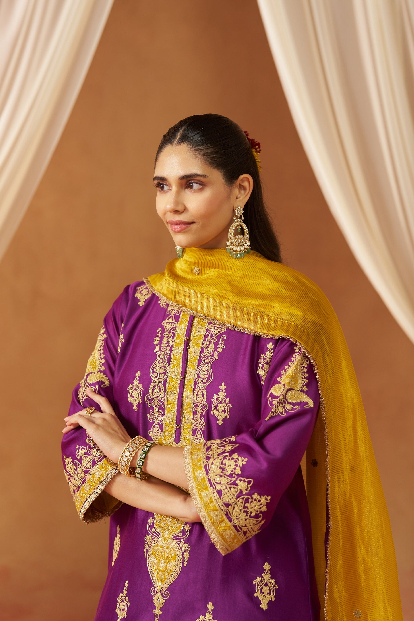 Mubina Deep Purple Kurta with Salwar and Dupatta
