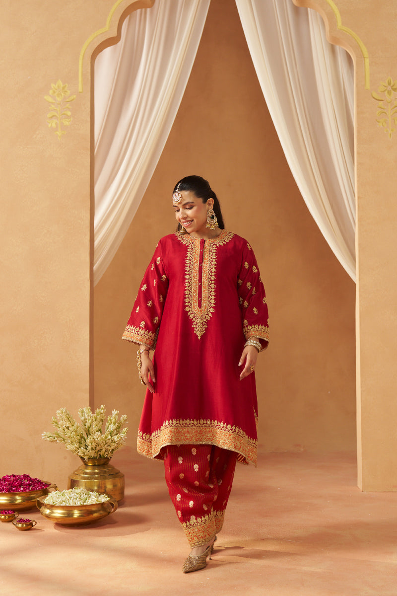 Zeenal Deep Red A-Line Kaaftan with Salwar