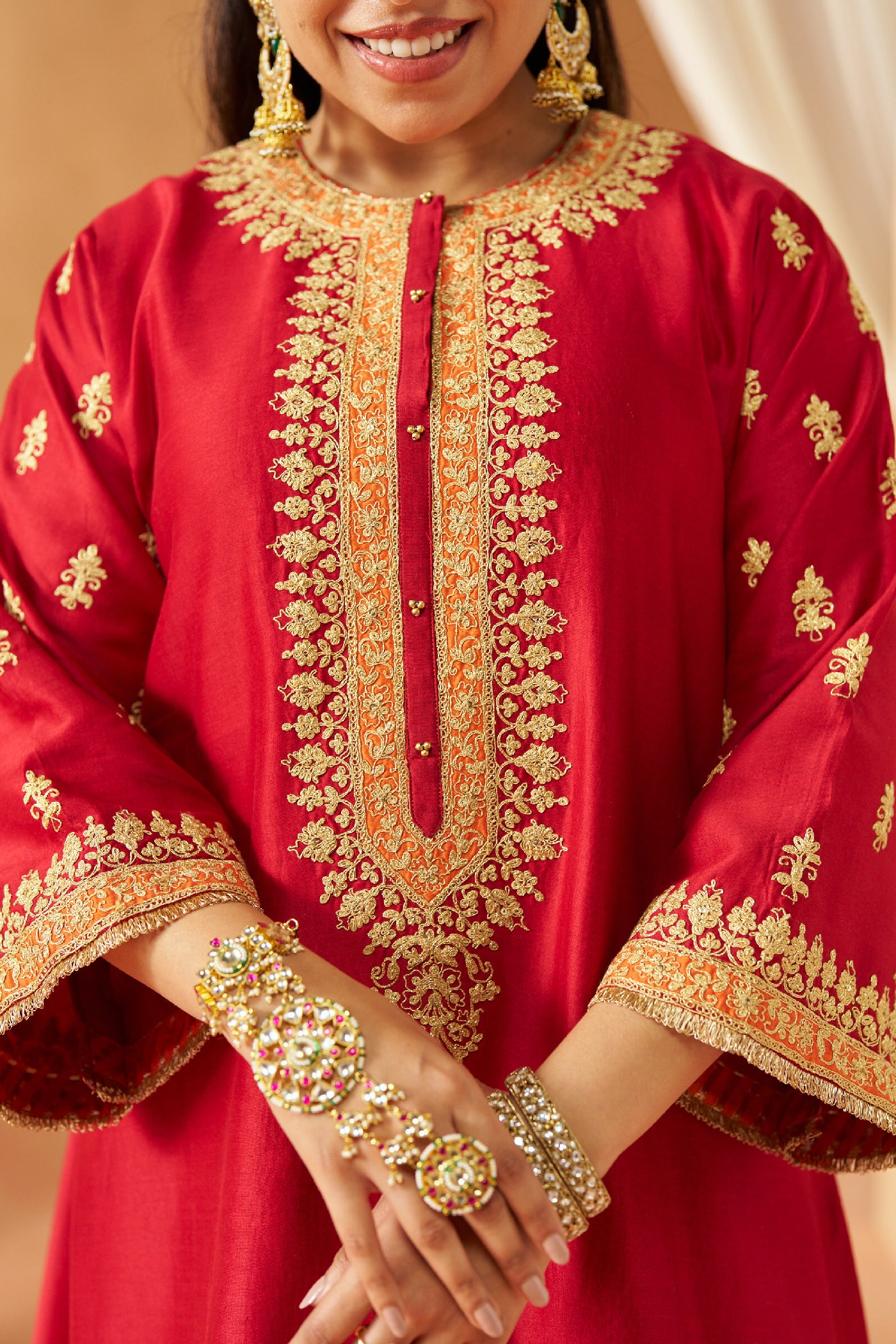 Zeenal Deep Red A-Line Kaaftan with Salwar