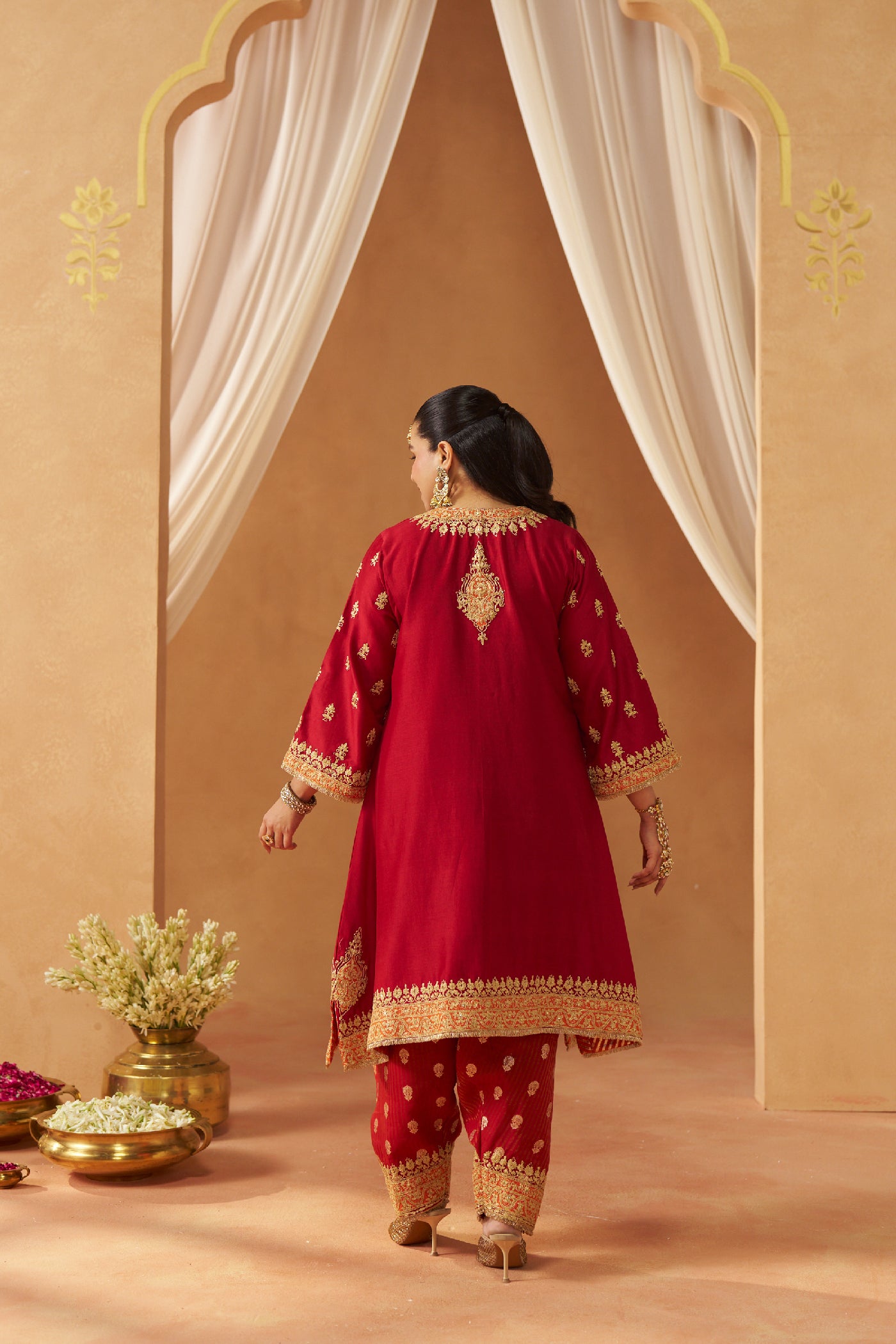 Zeenal Deep Red A-Line Kaaftan with Salwar