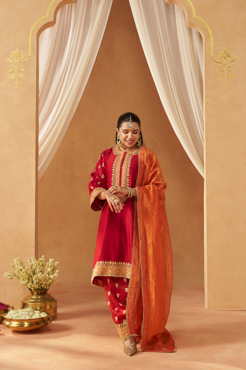 Zeenal Deep Red A-Line Kaaftan with Salwar