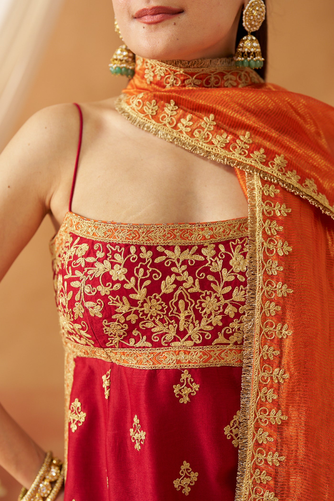 Najma Deep Red Kurta with Garara and Dupatta