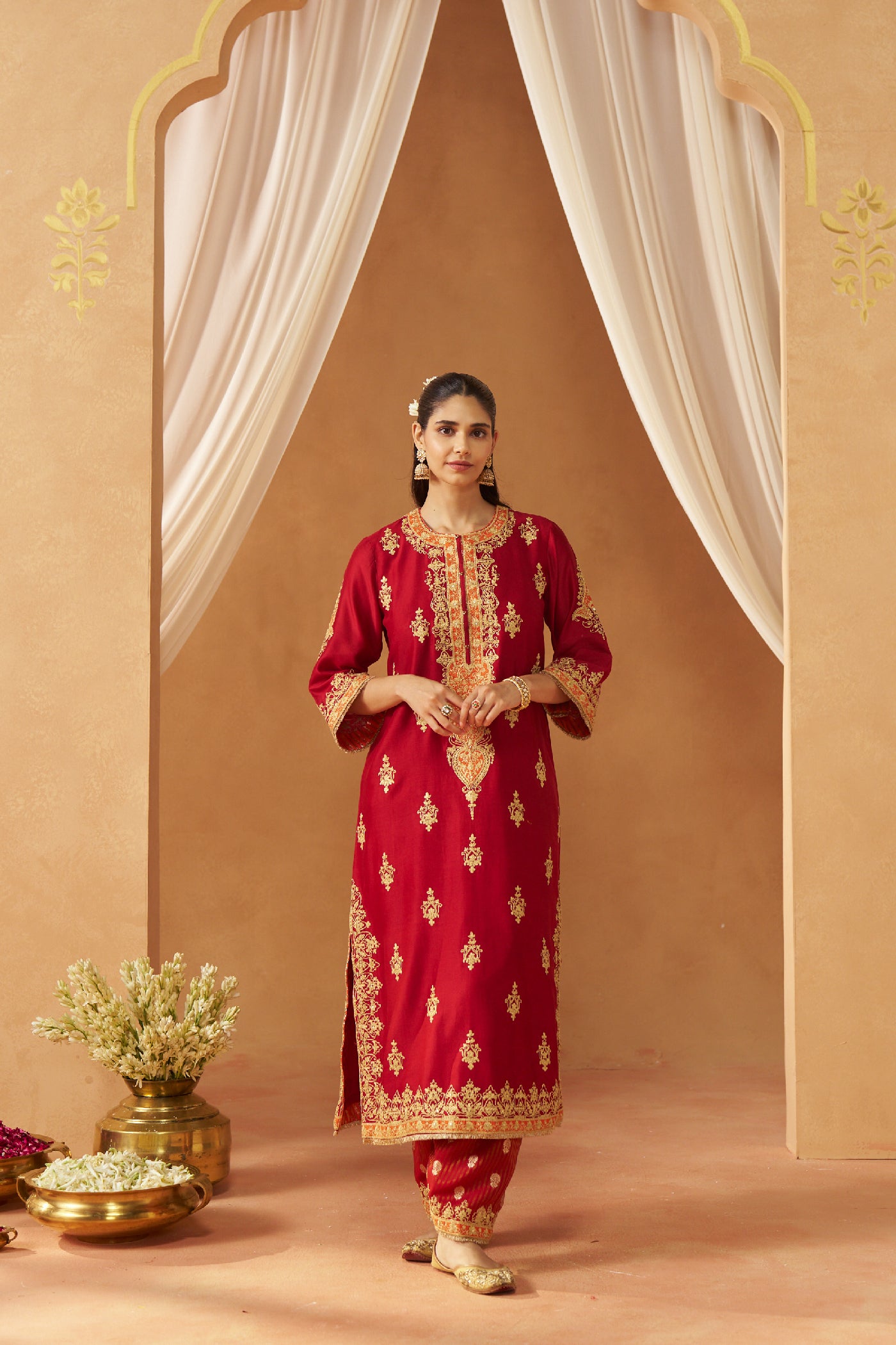 Mubina Deep Red Kurta with Salwar and Dupatta
