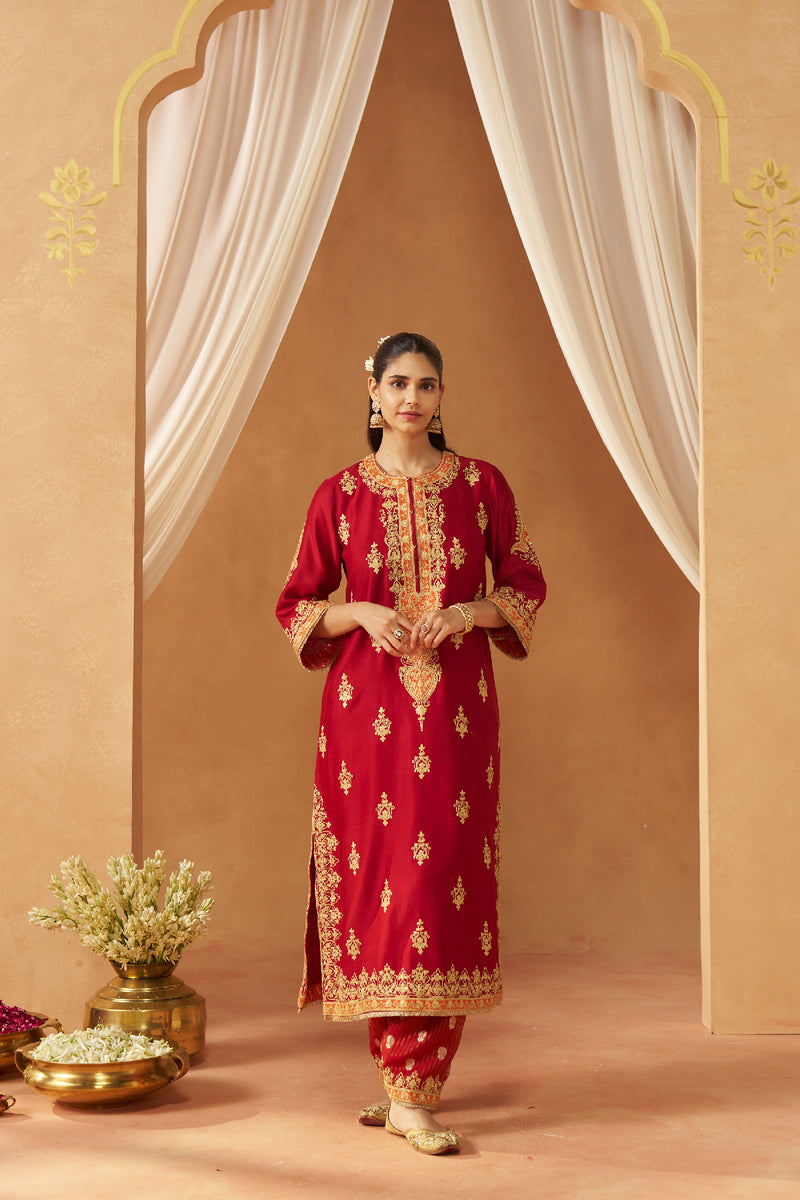 Mubina Deep Red Kurta with Salwar and Dupatta