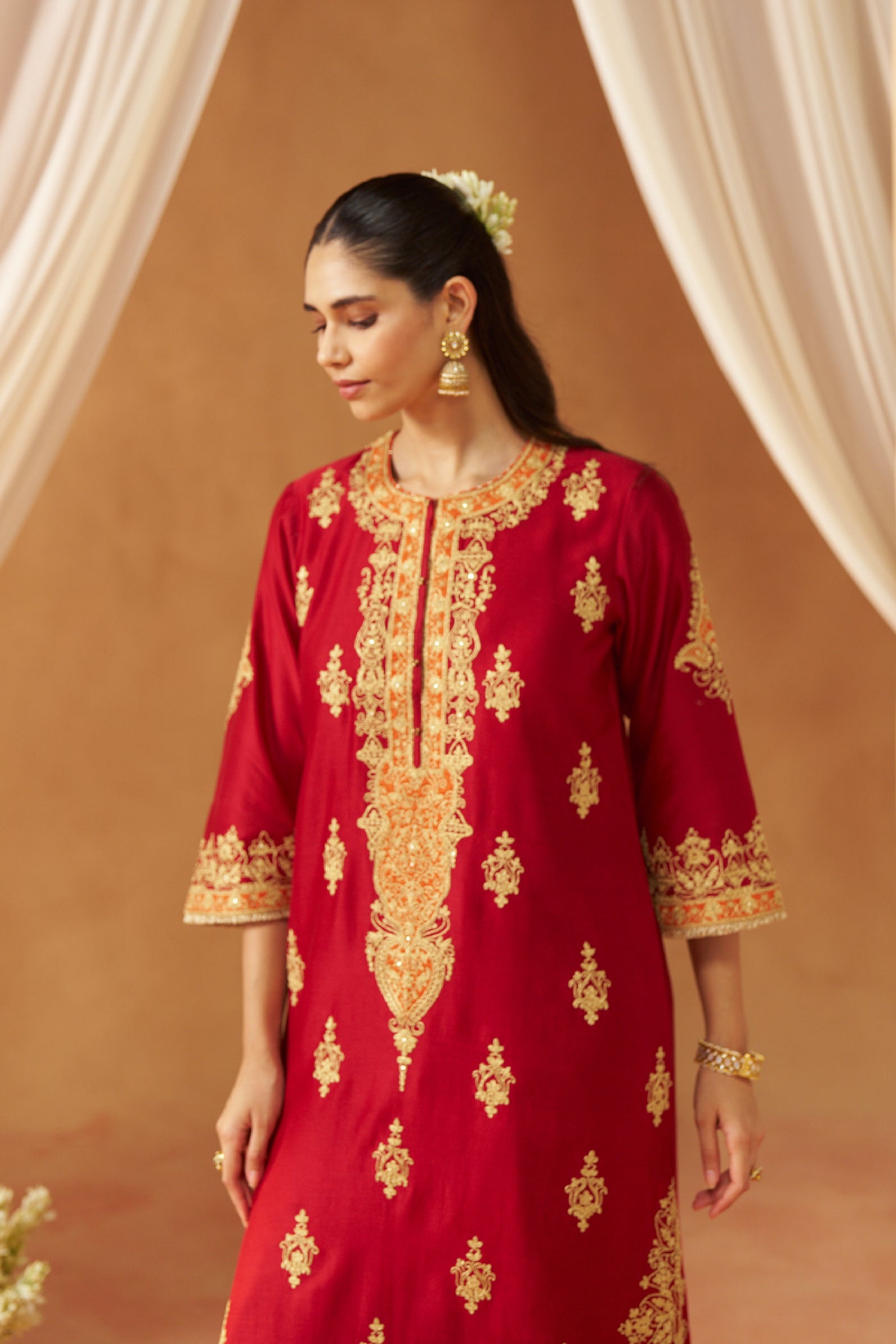 Mubina Deep Red Kurta with Salwar and Dupatta