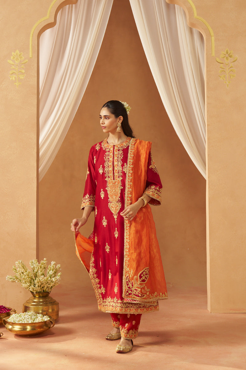 Mubina Deep Red Kurta with Salwar and Dupatta