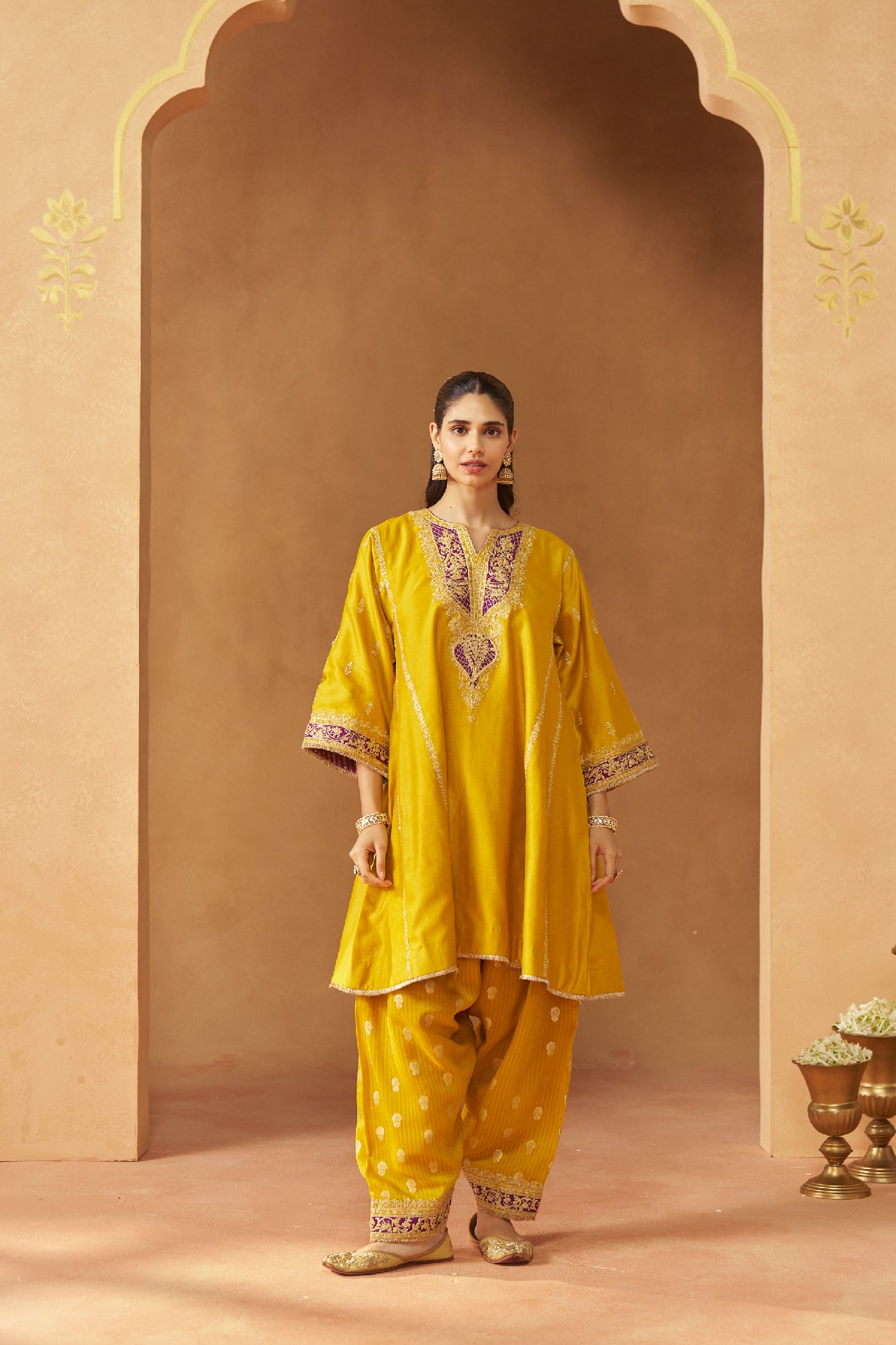 Maahgul Mustard Kalidaar Chauga with Salwar