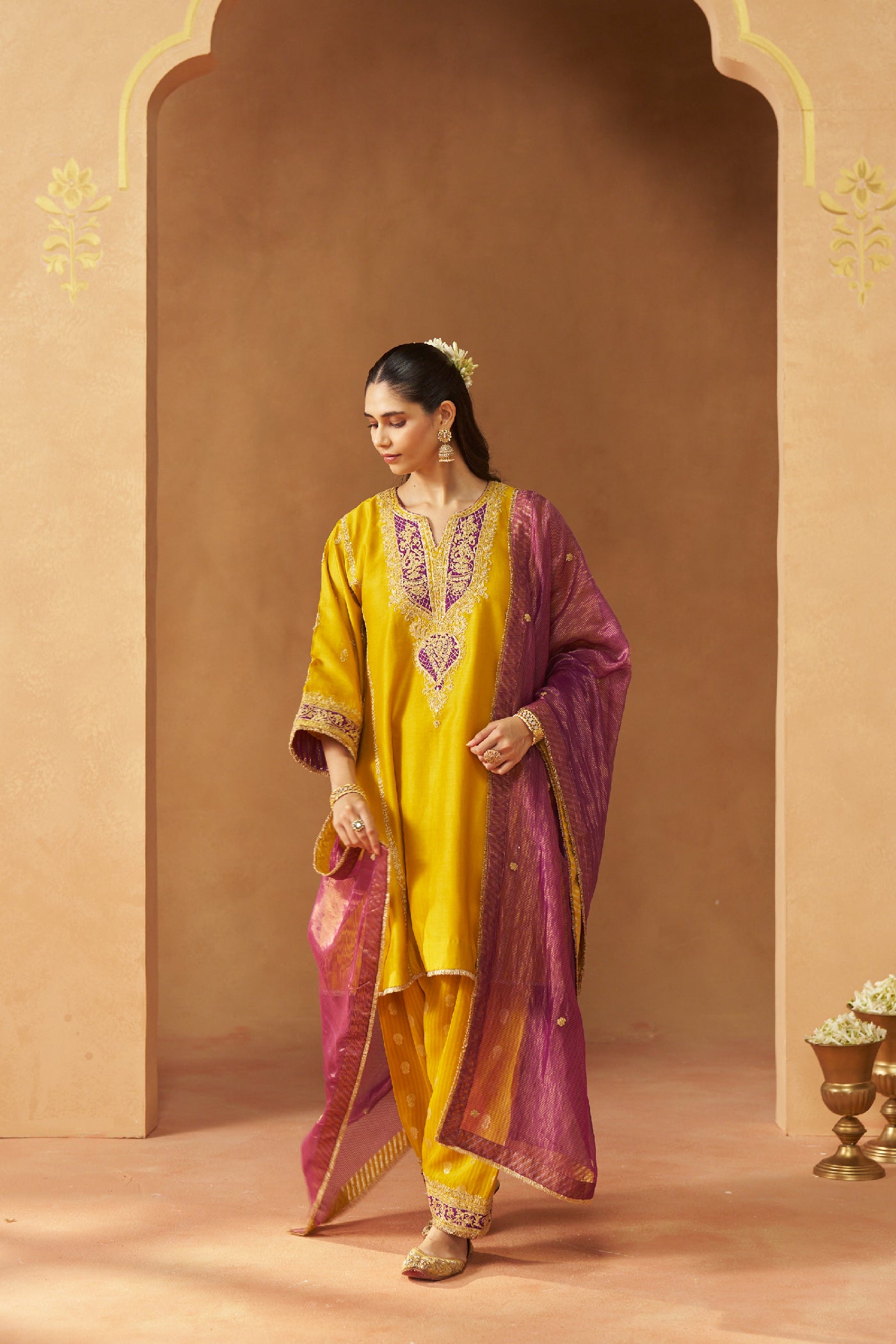 Maahgul Mustard Kalidaar Chauga with Salwar
