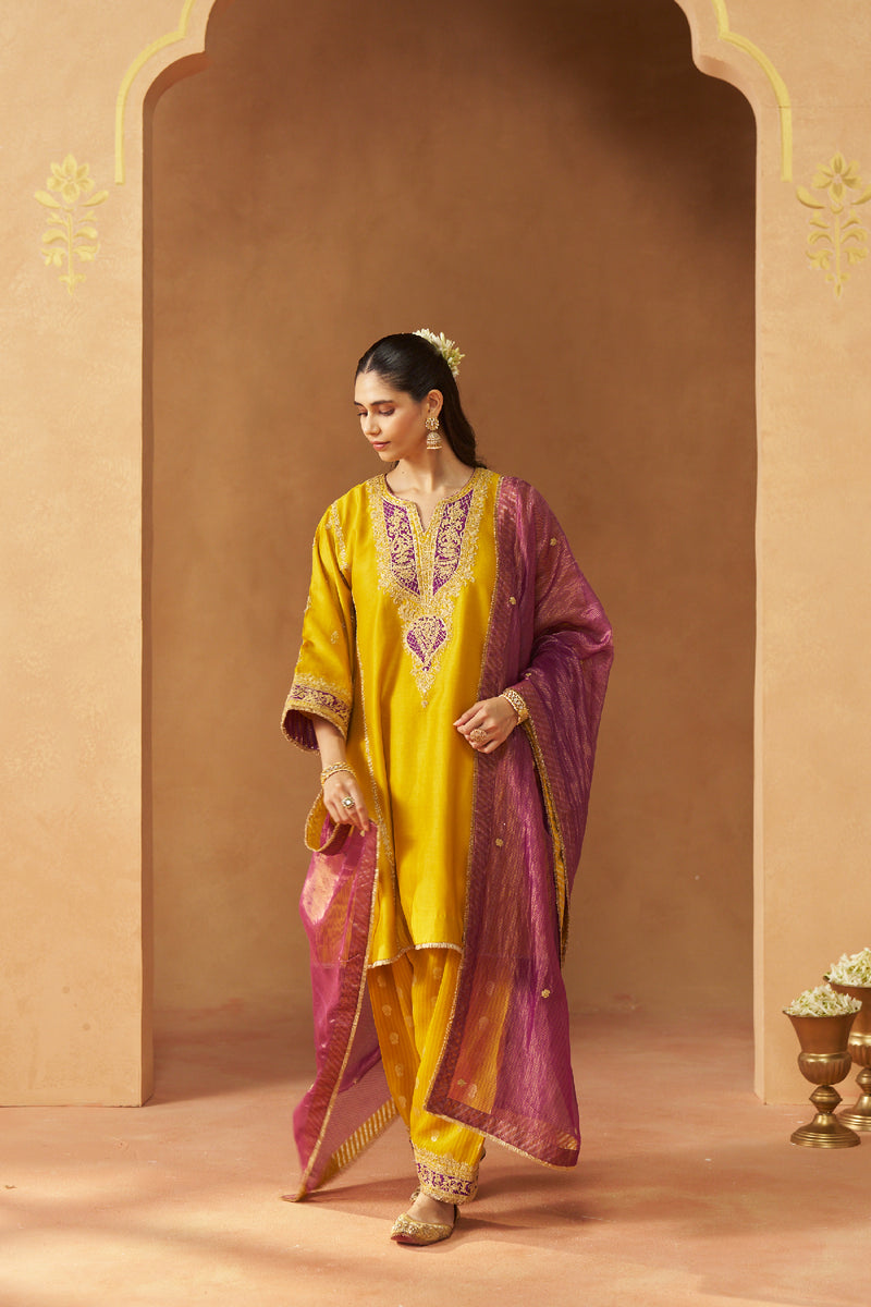 Maahgul Mustard Kalidaar Chauga with Salwar