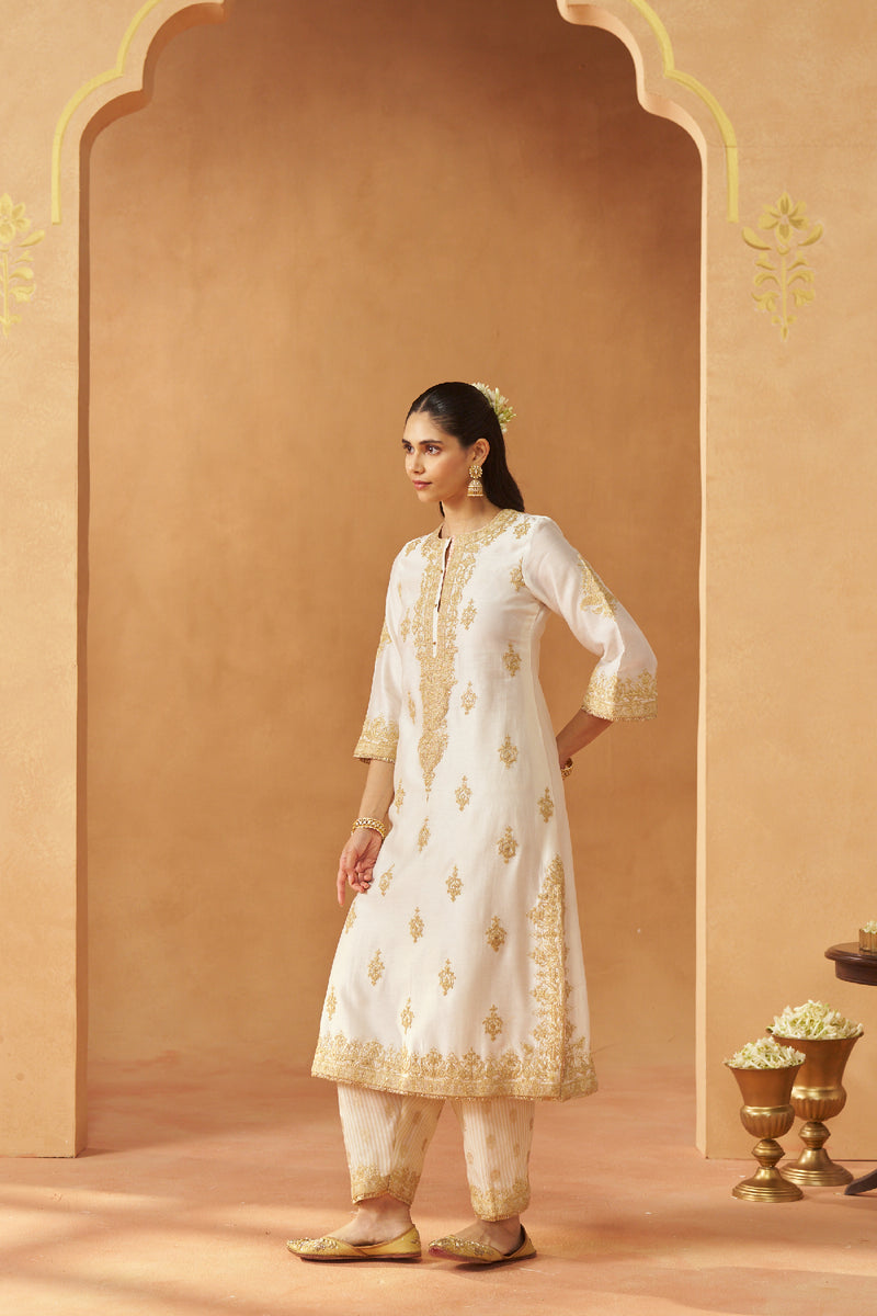 Mubina Daisy Ivory Kurta with Salwar and Dupatta