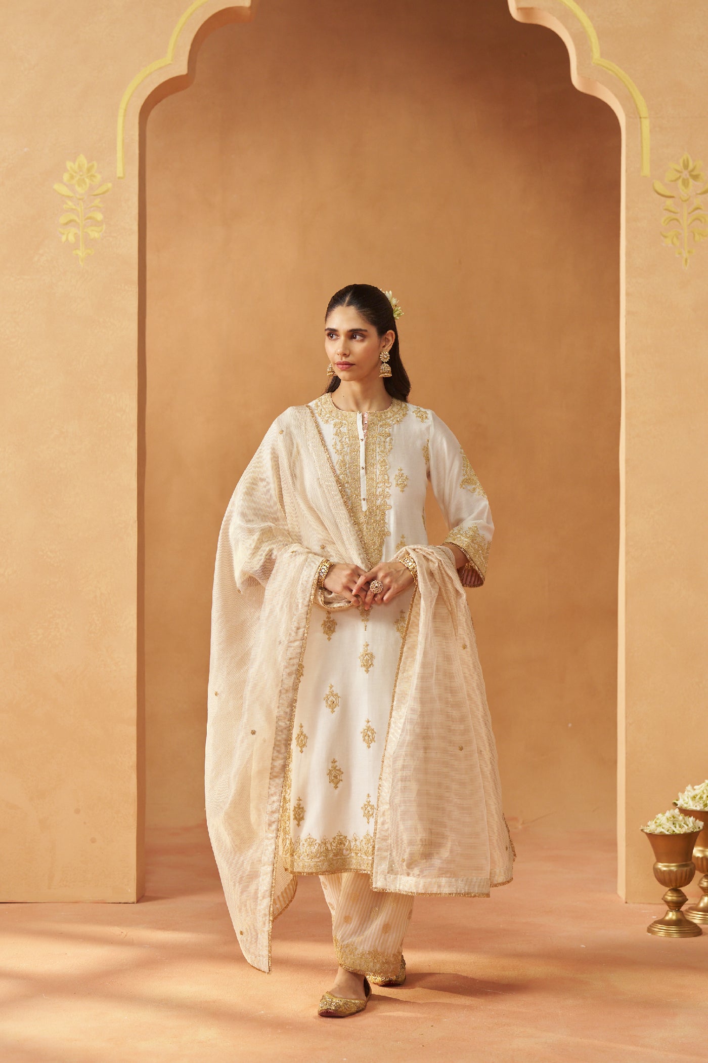Mubina Daisy Ivory Kurta with Salwar and Dupatta