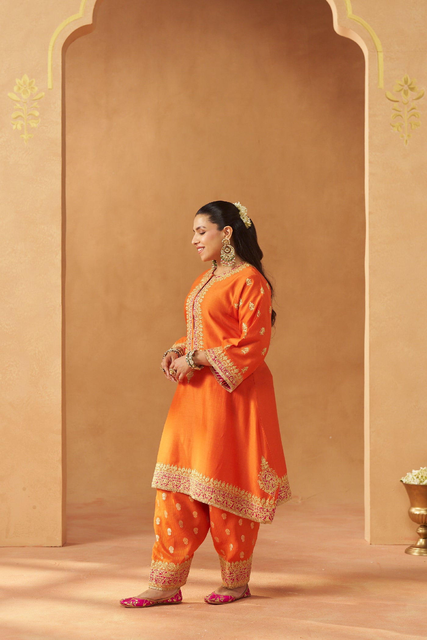 Zeenal Burnt Orange A-Line Kaaftan with Salwar