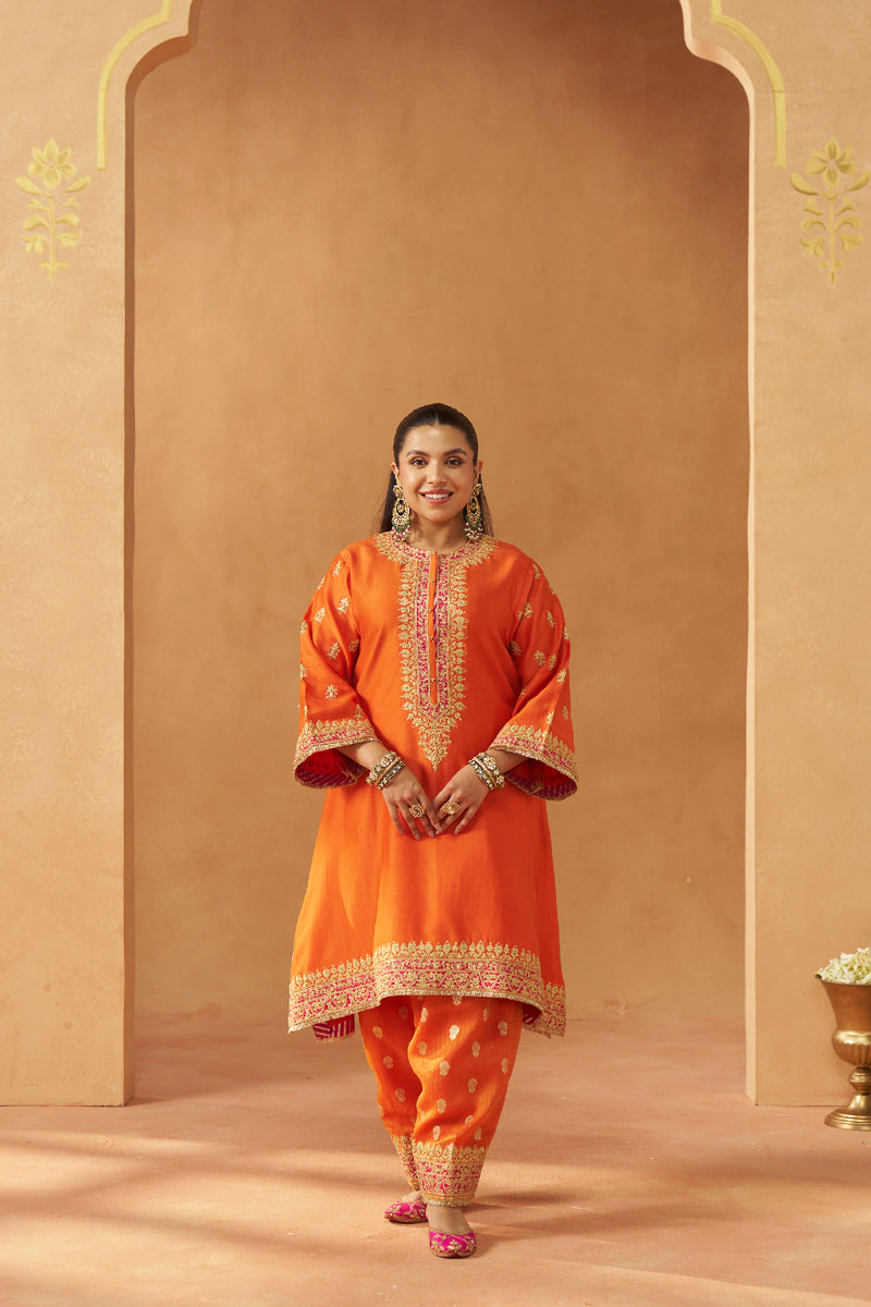 Zeenal Burnt Orange A-Line Kaaftan with Salwar
