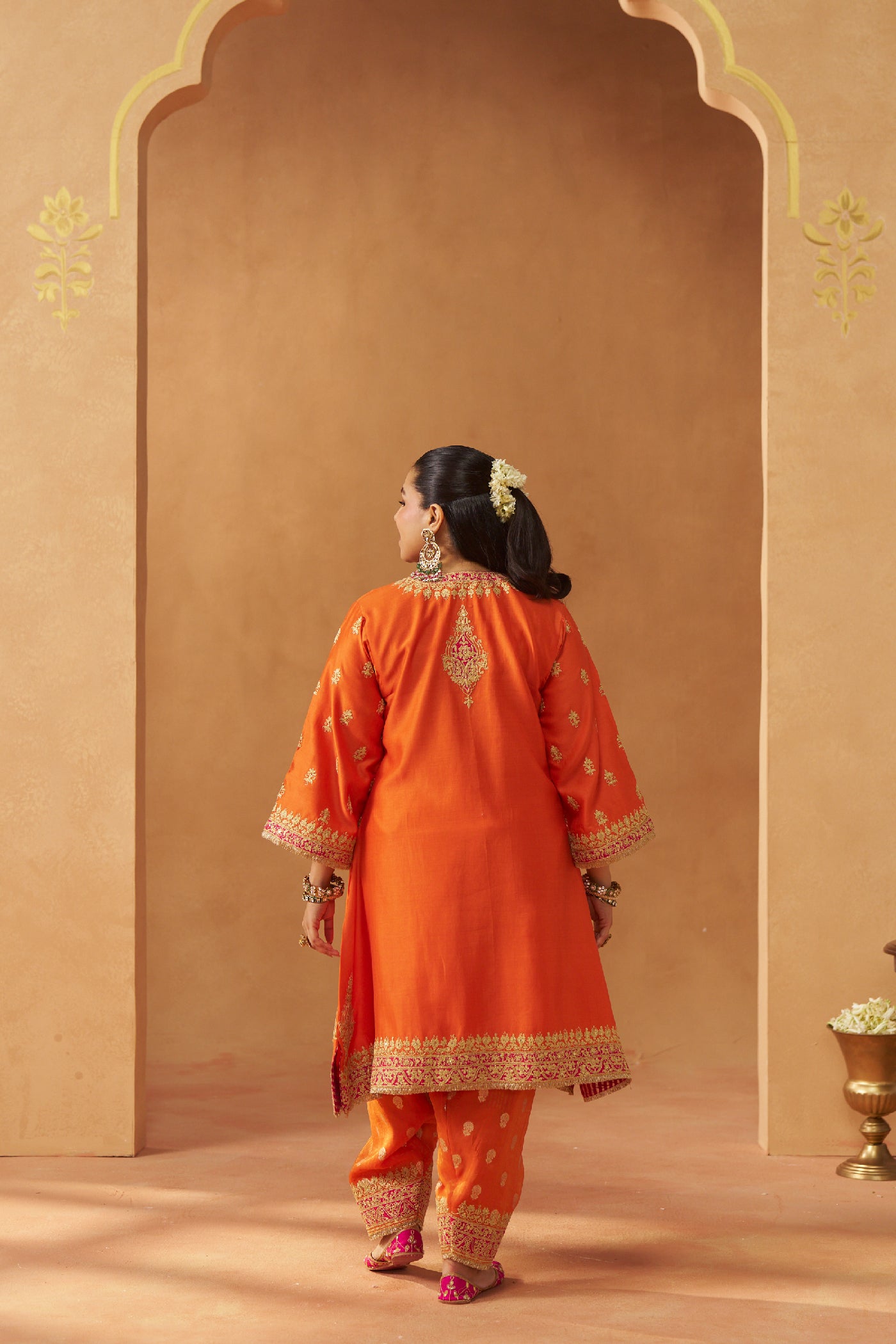 Zeenal Burnt Orange A-Line Kaaftan with Salwar