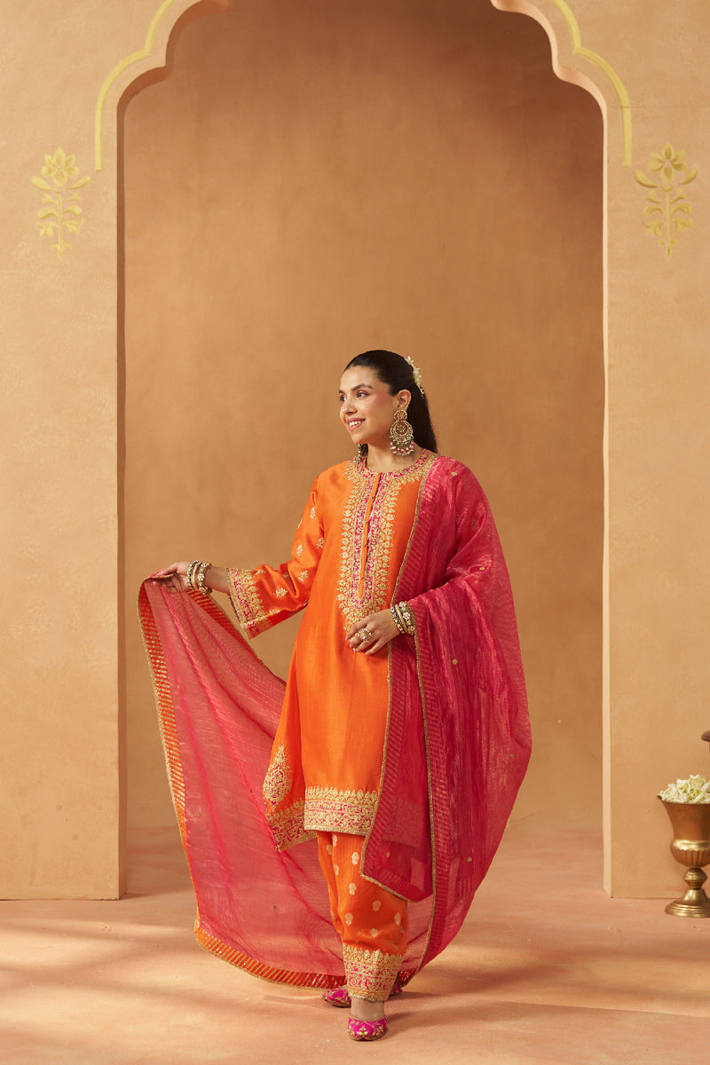 Zeenal Burnt Orange A-Line Kaaftan with Salwar