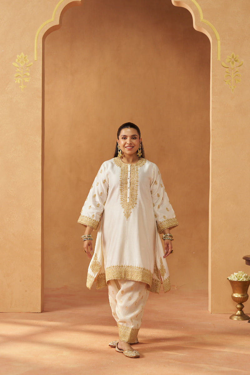 Zeenal Daisy Ivory A-Line Kaaftan with Salwar