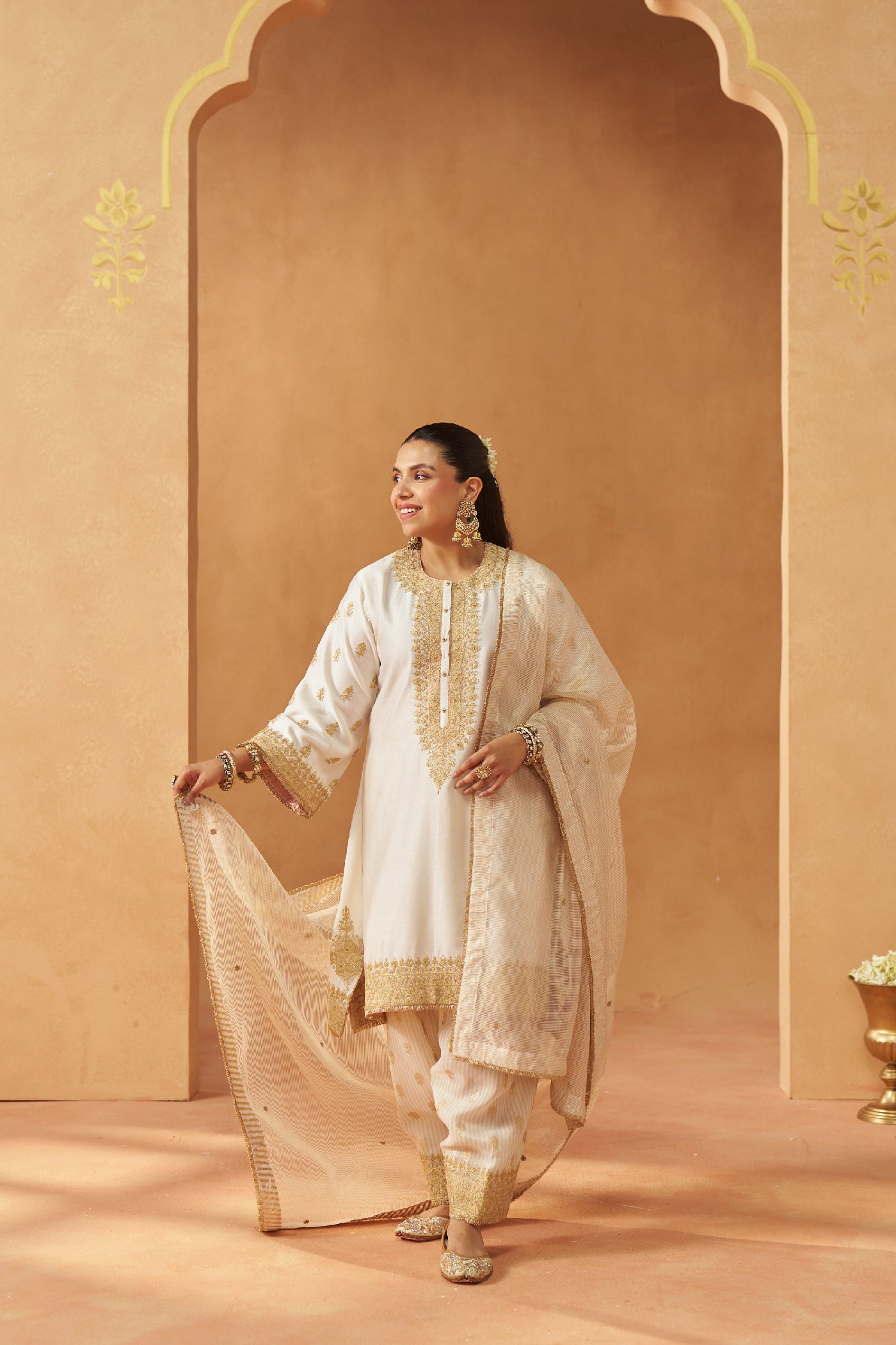 Zeenal Daisy Ivory A-Line Kaaftan with Salwar