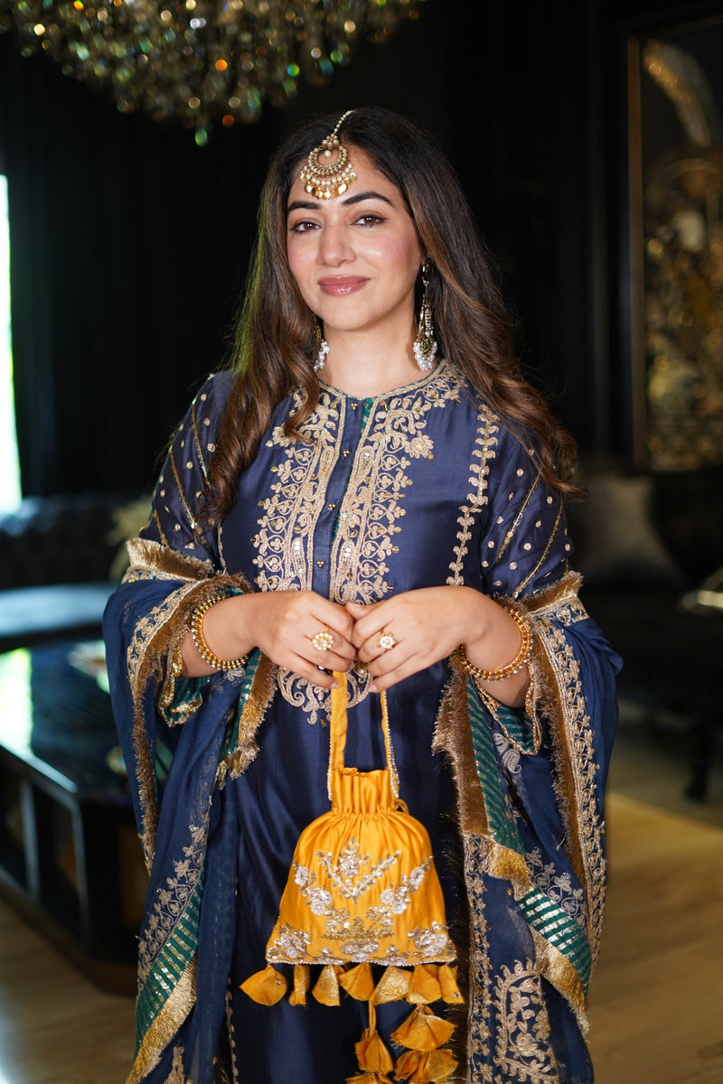 Anisha Sethi in Sabirah - Deep Blue Long Kurta With Palazzo And Dupatta