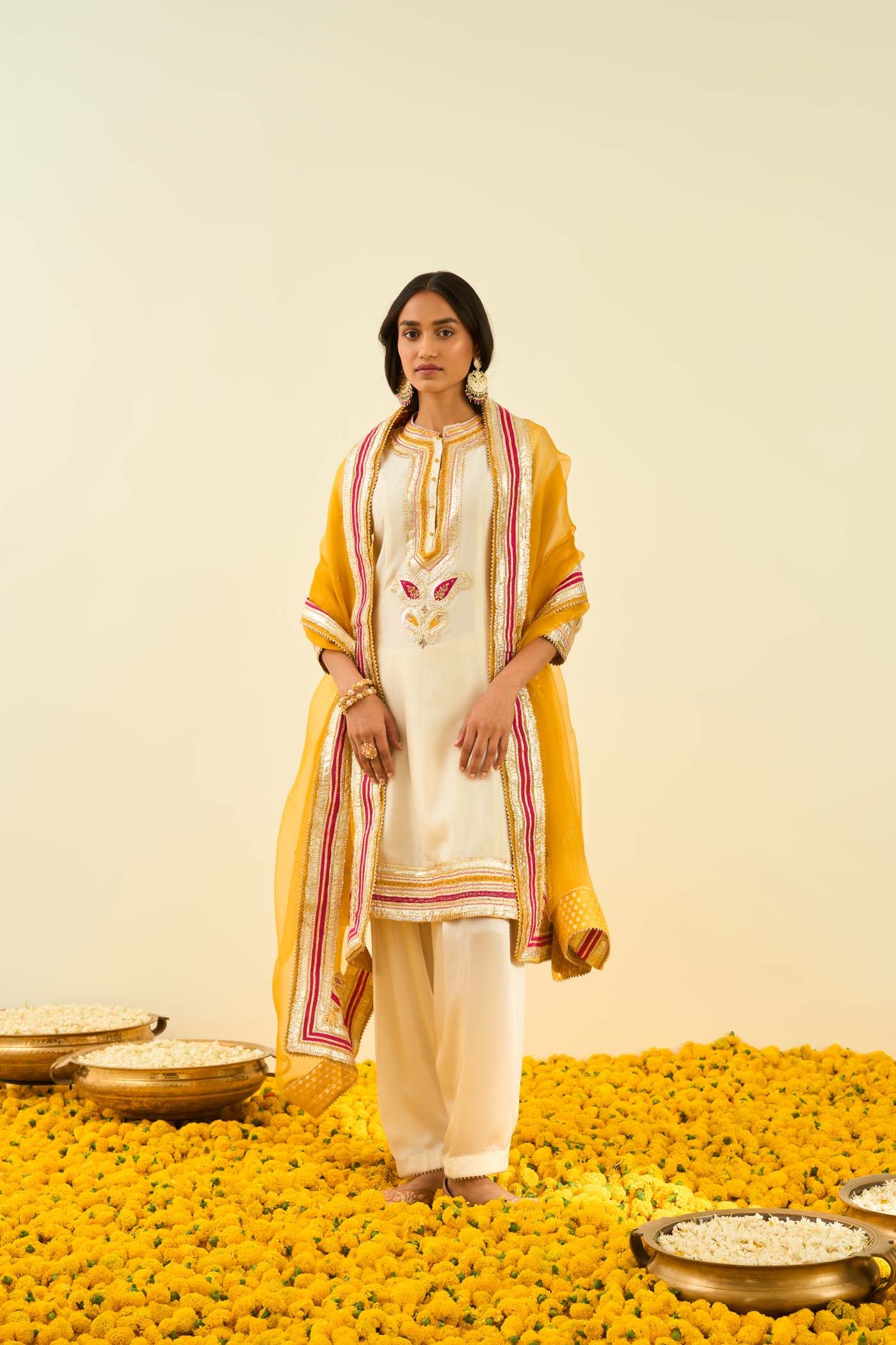 Sadirah- Daisy Ivory Princess Cut Kurta with Salwar and Dupatta