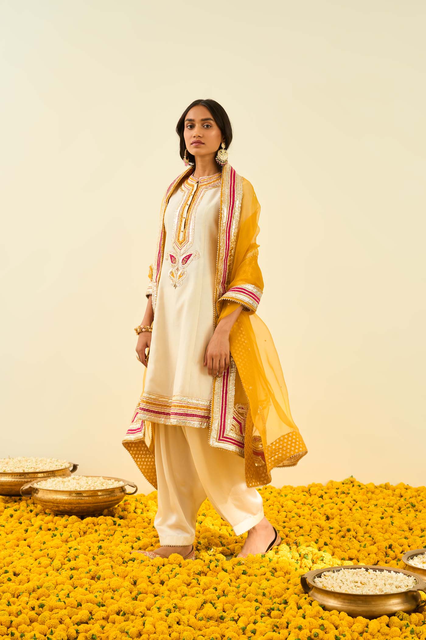 Sadirah- Daisy Ivory Princess Cut Kurta with Salwar and Dupatta