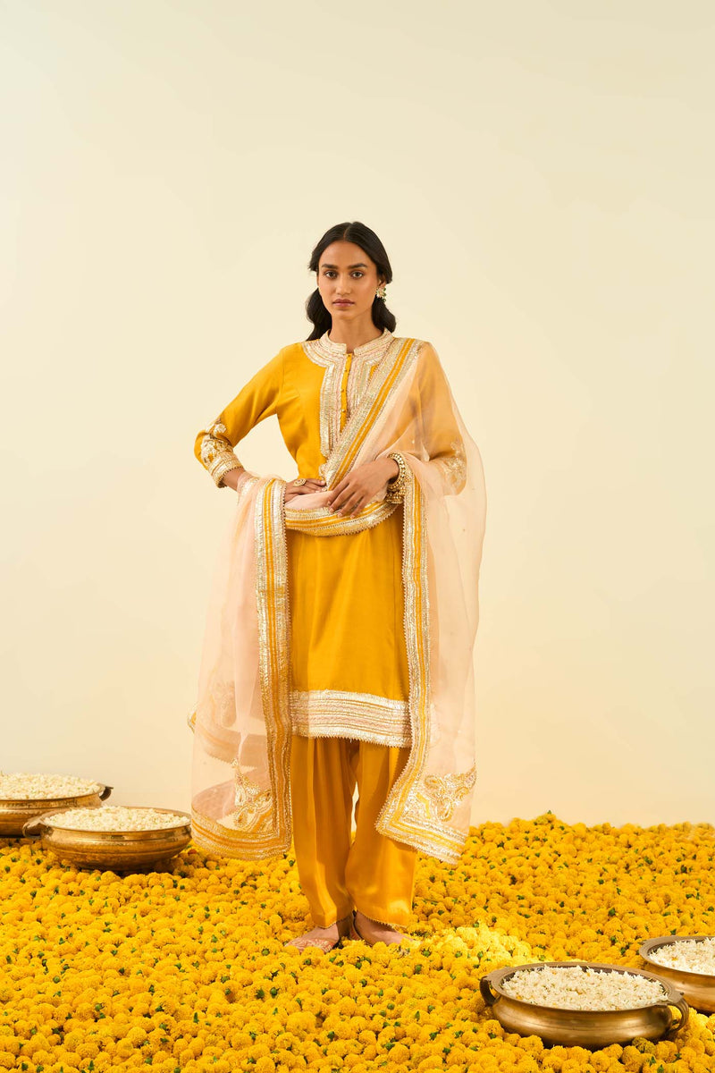 Sadirah- Glaze Mustard  Princess Cut Kurta with Salwar and Dupatta