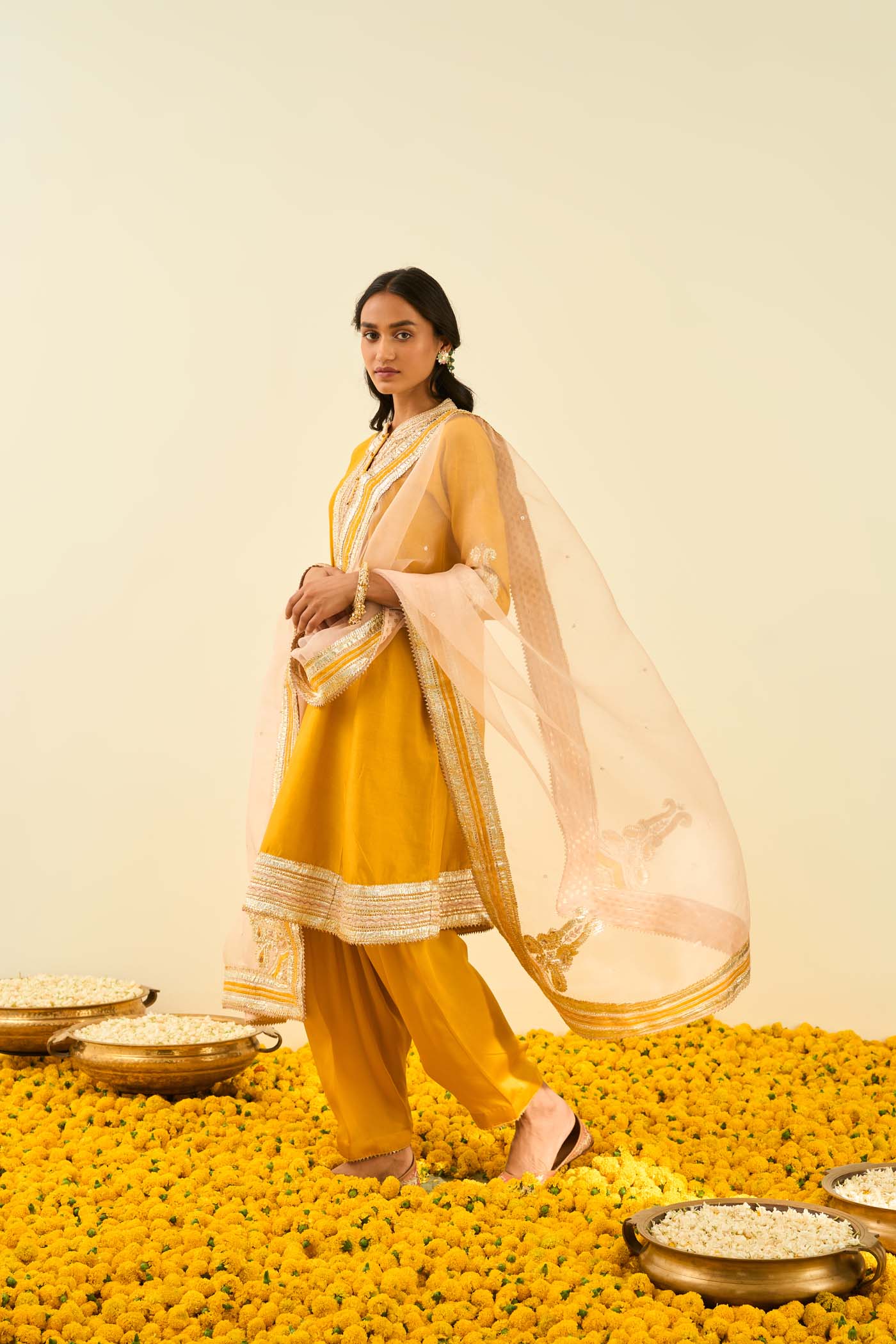 Sadirah- Glaze Mustard  Princess Cut Kurta with Salwar and Dupatta