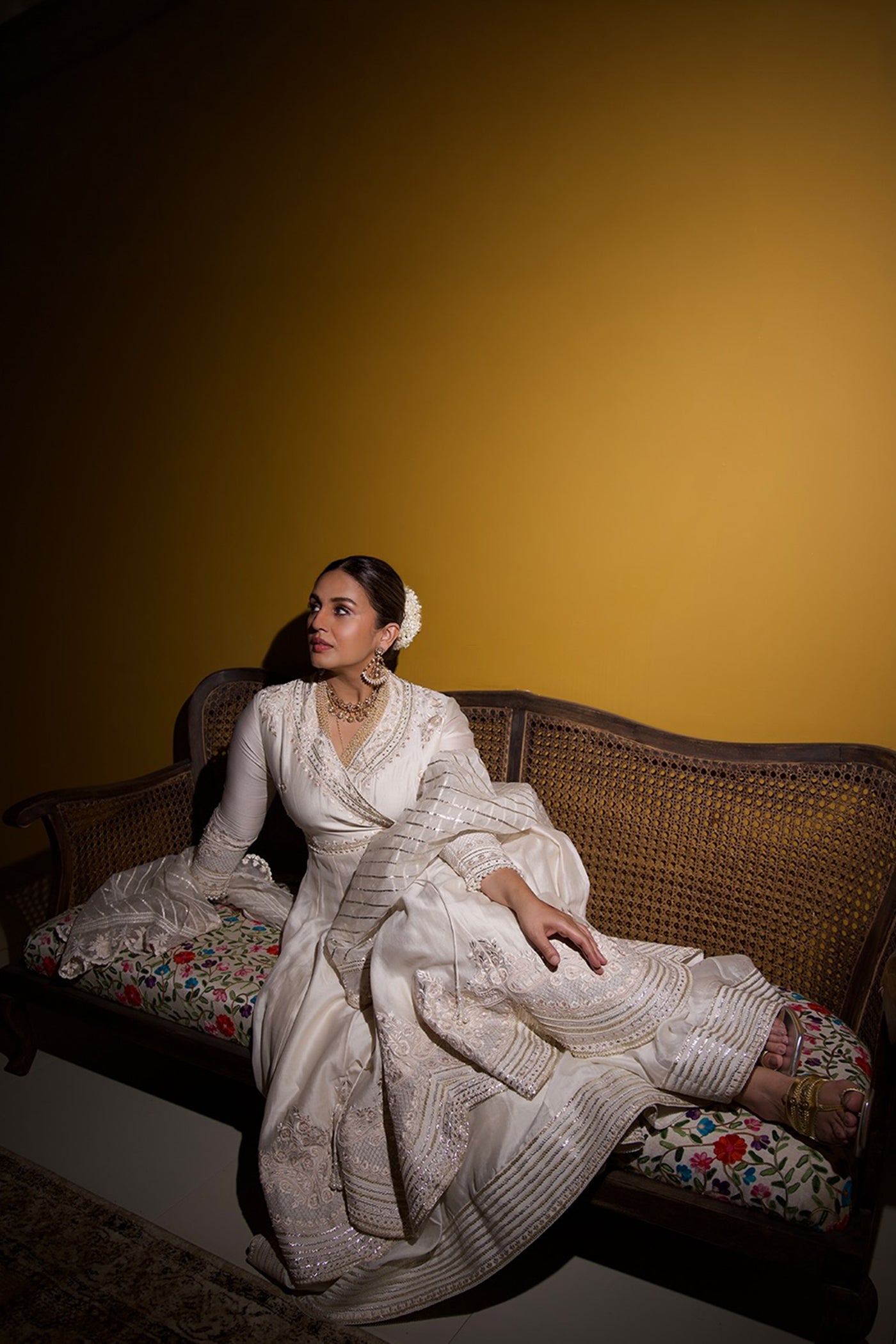 Huma Qureshi In Ameena - Daisy Ivory Long Anarkali With Skirt