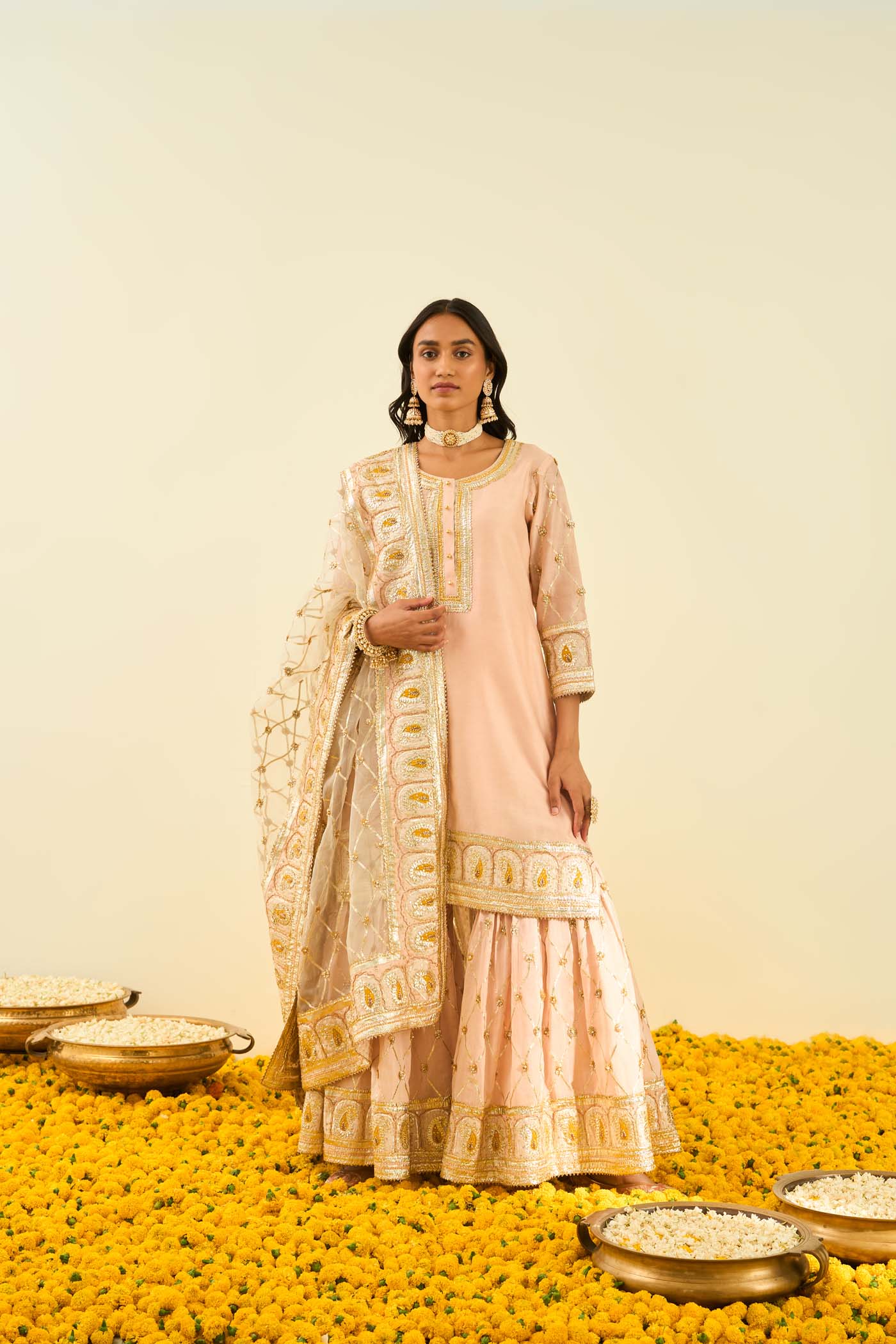 Shabina- Rosepink short kurta with garara and dupatta