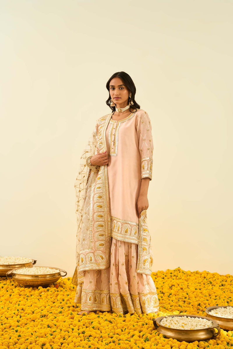 Shabina- Rosepink short kurta with garara and dupatta (Lxrts)