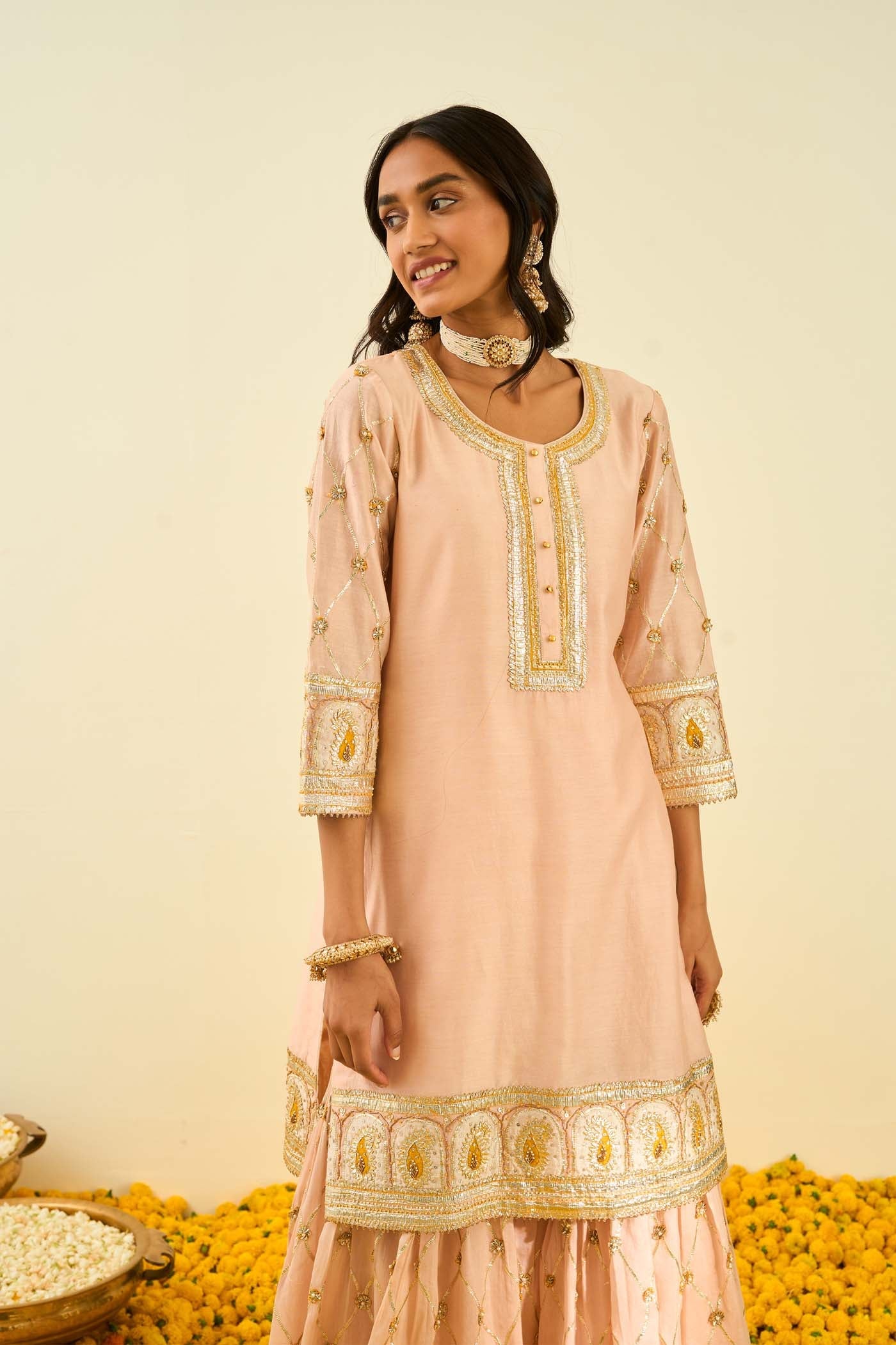 Shabina- Rosepink short kurta with garara and dupatta (Lxrts)
