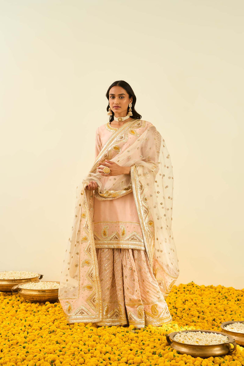 Shafna- Rosepink  short kurta with garara and dupatta (Lxrts)