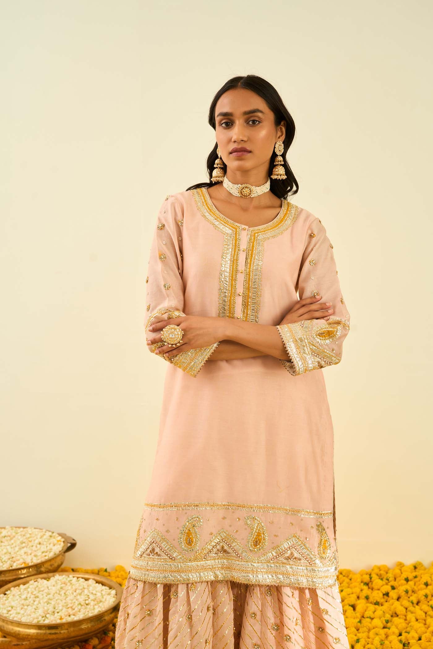 Shafna- Rosepink  short kurta with garara and dupatta