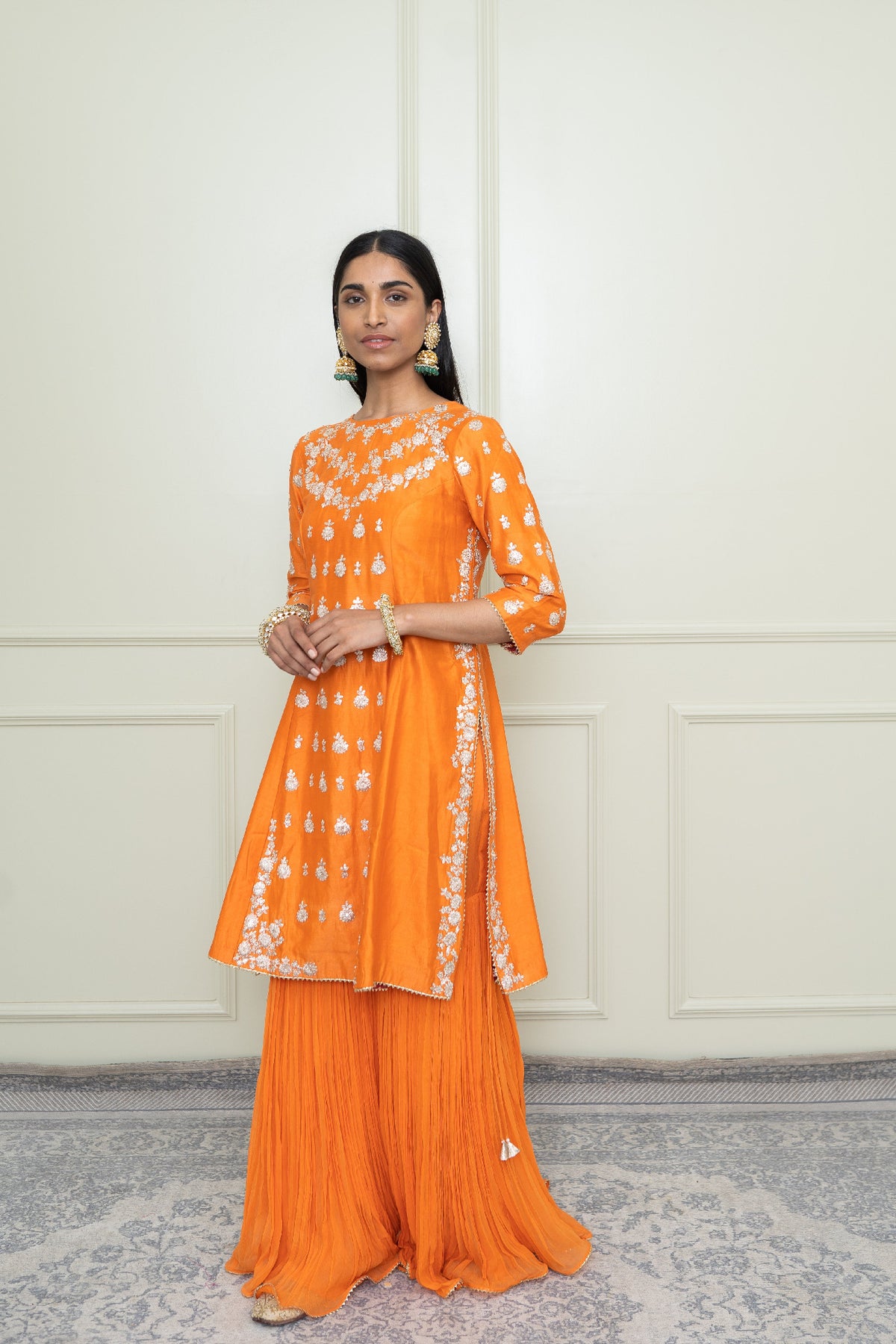 Shahira-Pumpkin Burnt Orange Tilla Embroidered Kurta Set