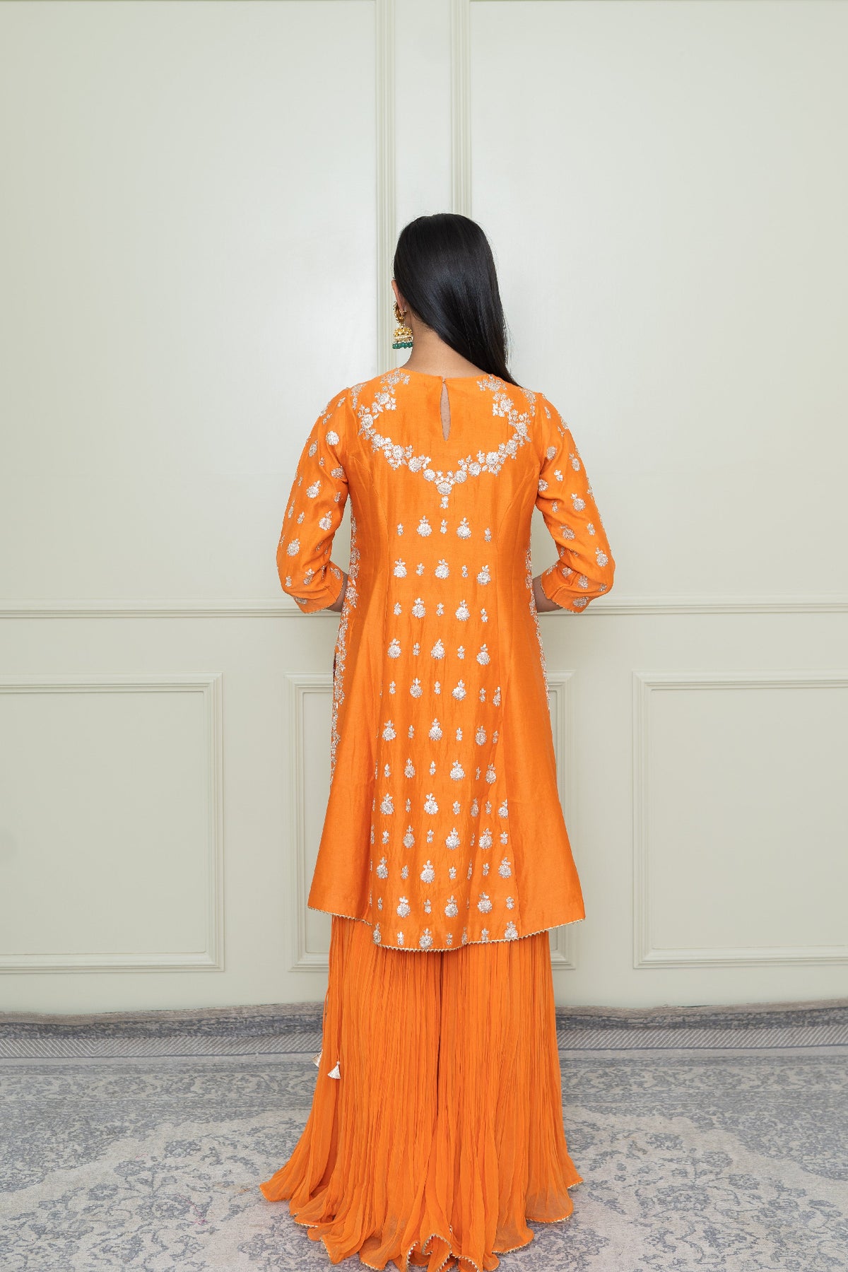 Shahira-Pumpkin Burnt Orange Tilla Embroidered Kurta Set