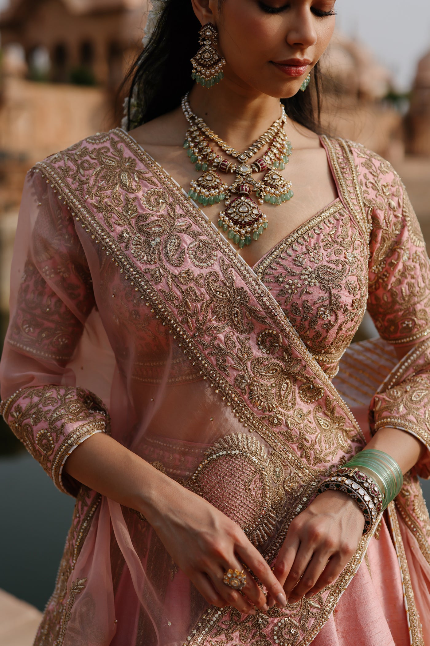 Jannah - Pink Lehenga Set with Blouse & Dupatta