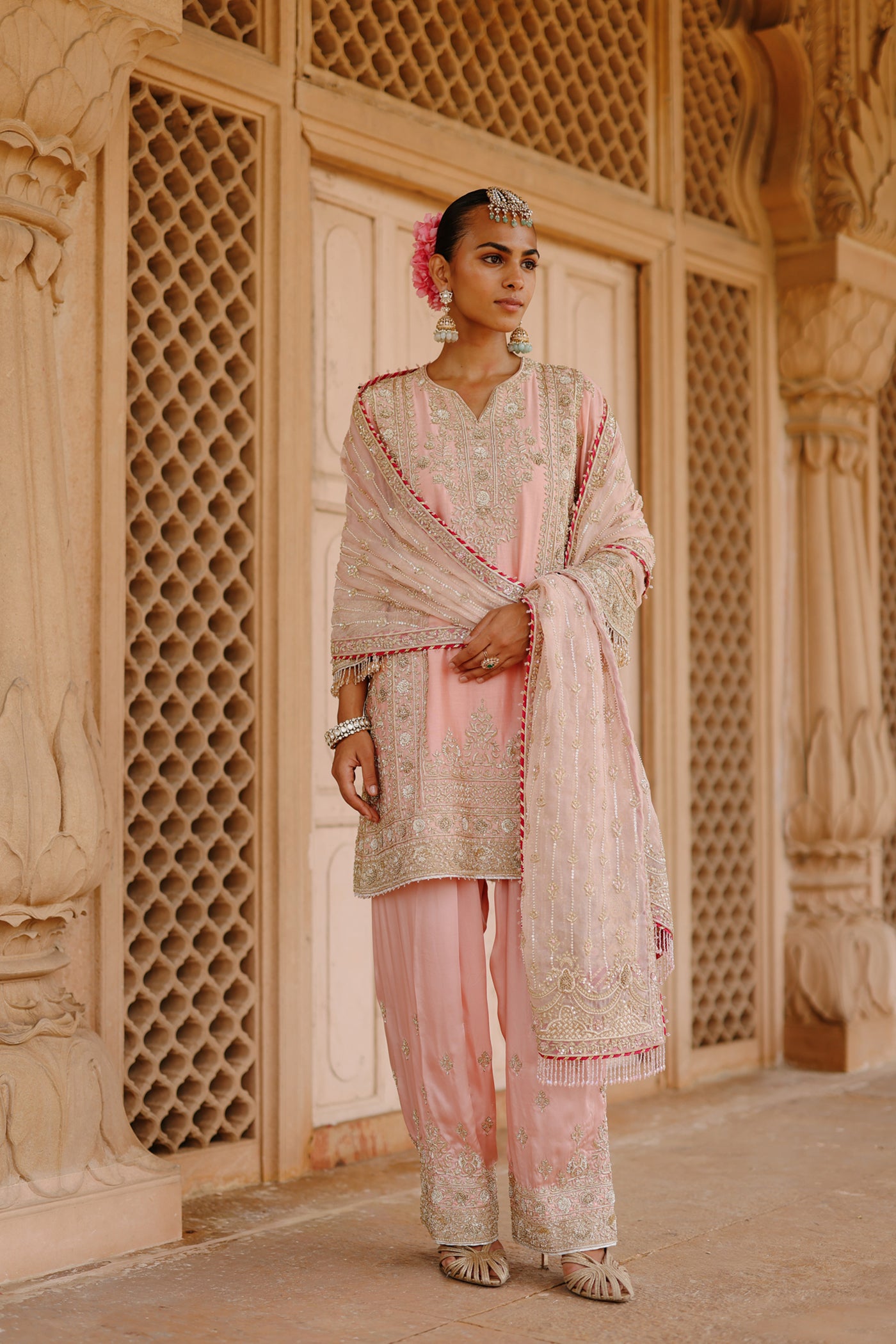Elaya - Pink Short Kurta Set with Matching Salwar & Dupatta