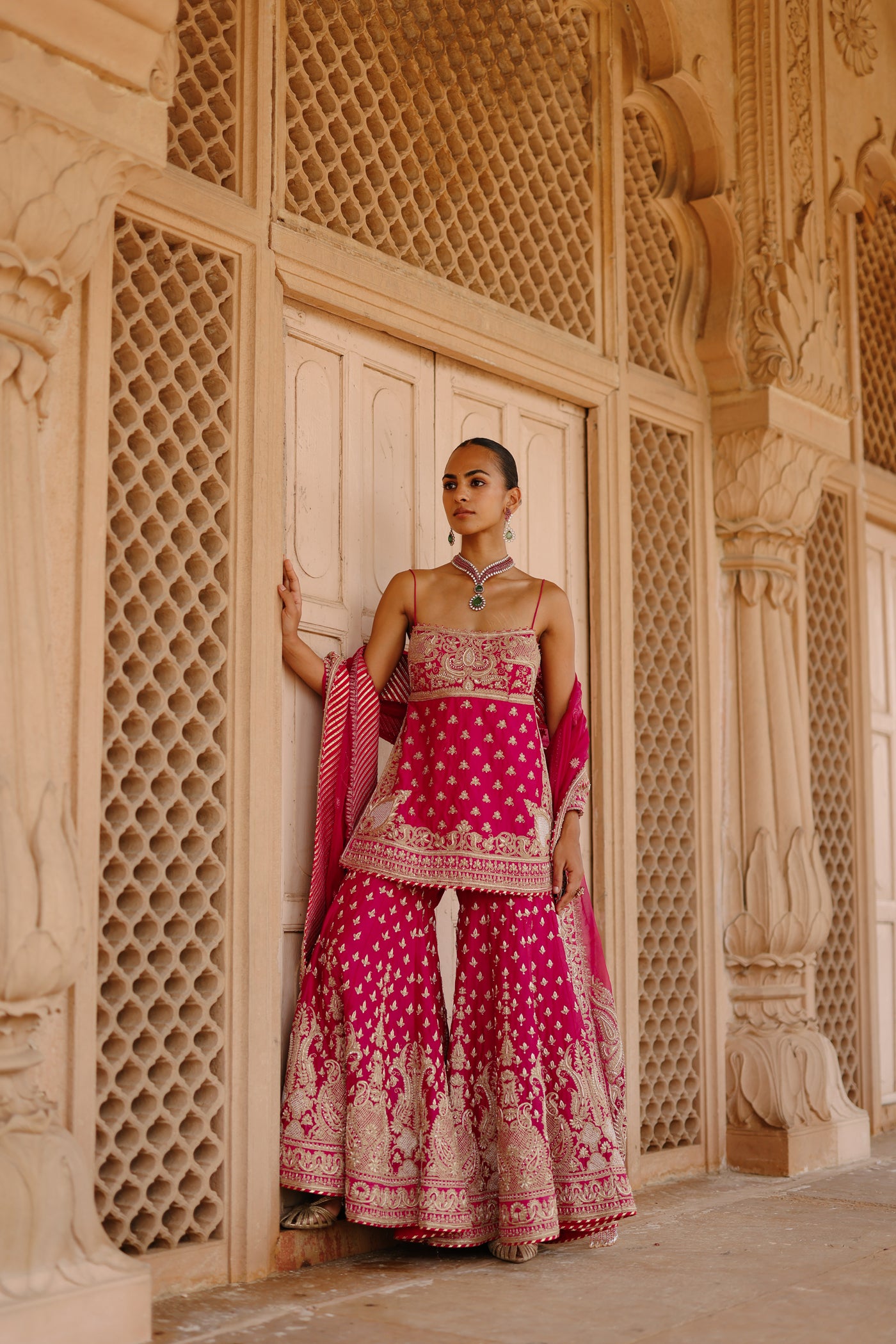 Nisbat - Rani Hot Pink Kurta Set with Garara & Dupatta
