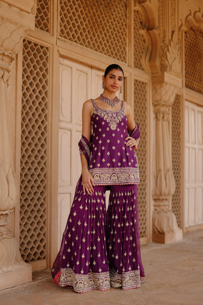 Shahbano - Deep Purple Kurta Set with Garara & Dupatta