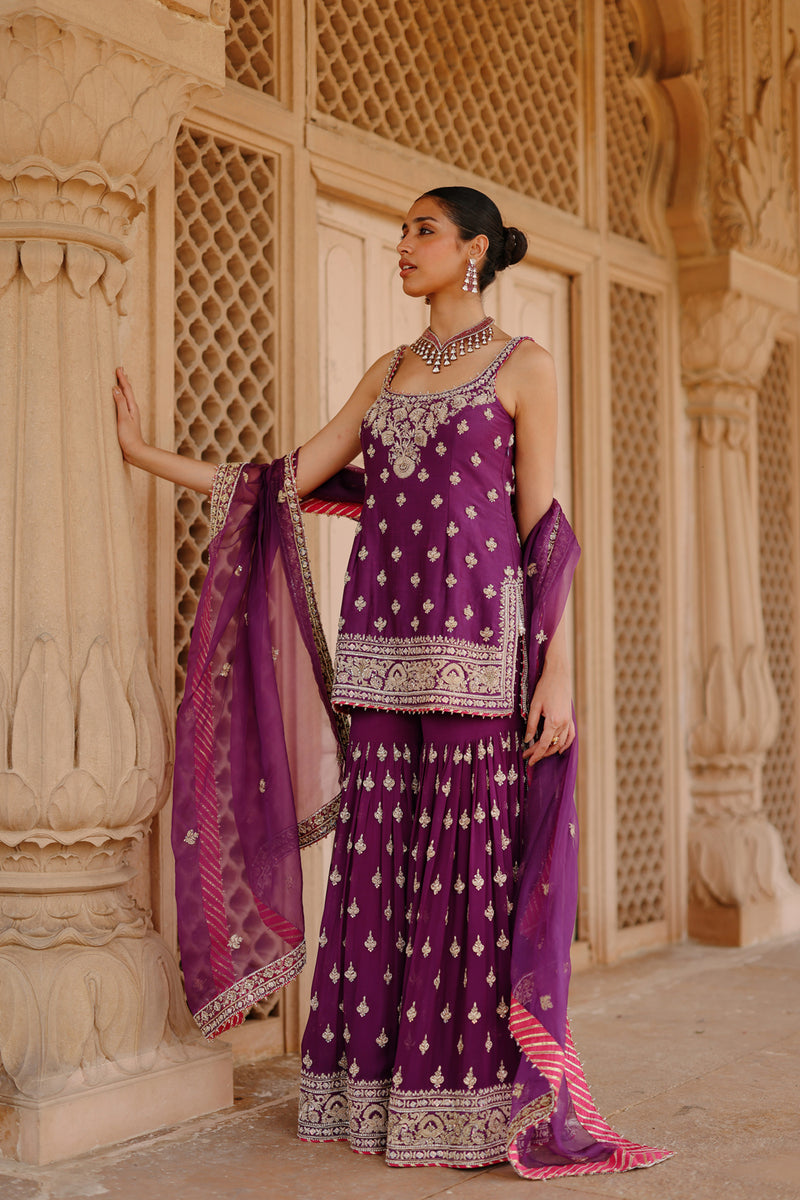Shahbano - Deep Purple Kurta Set with Garara & Dupatta