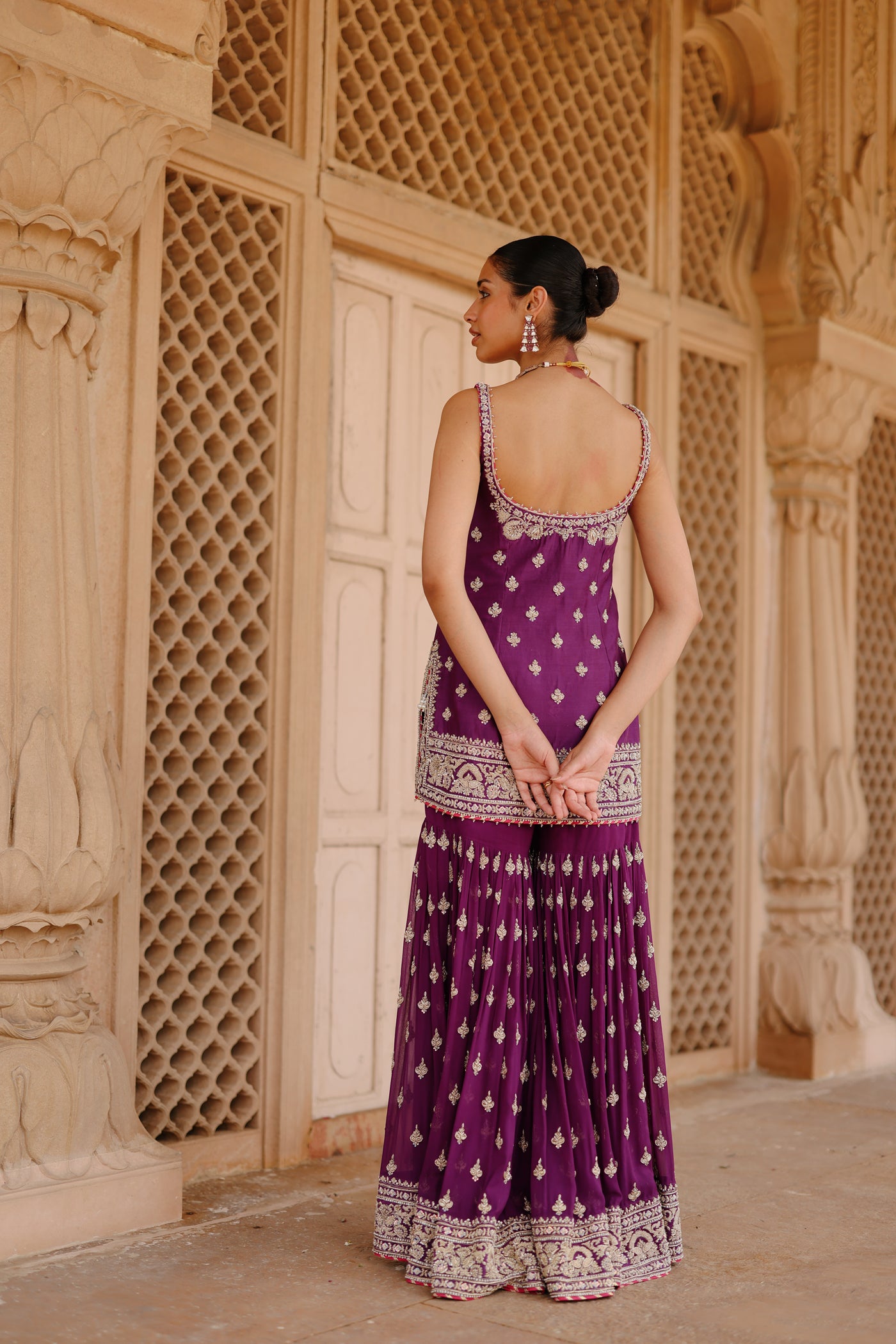 Shahbano - Deep Purple Kurta Set with Garara & Dupatta