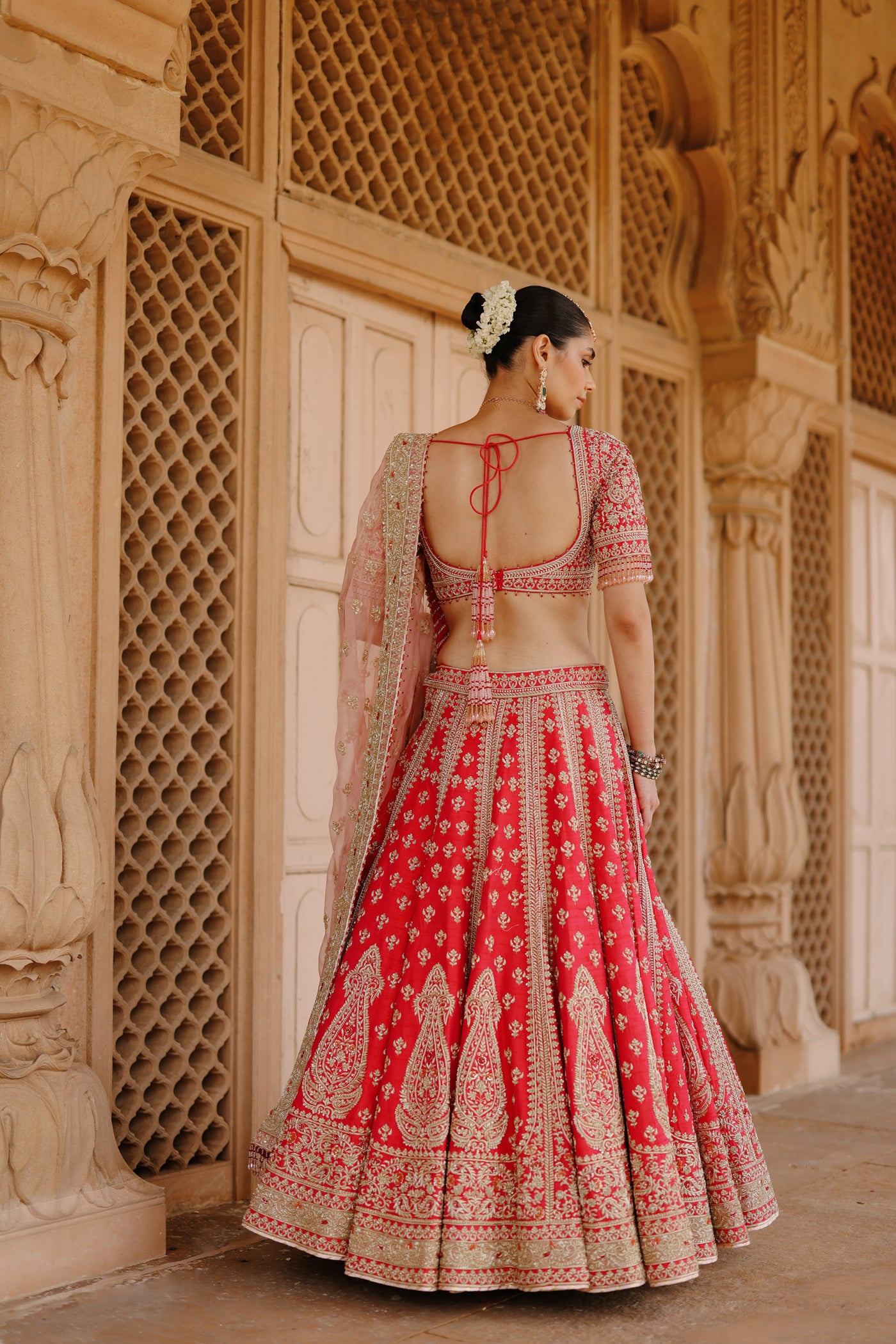 Nusrat - Rani Hot Pink Kali-in-Kali Lehenga Set with Blouse & Dupatta