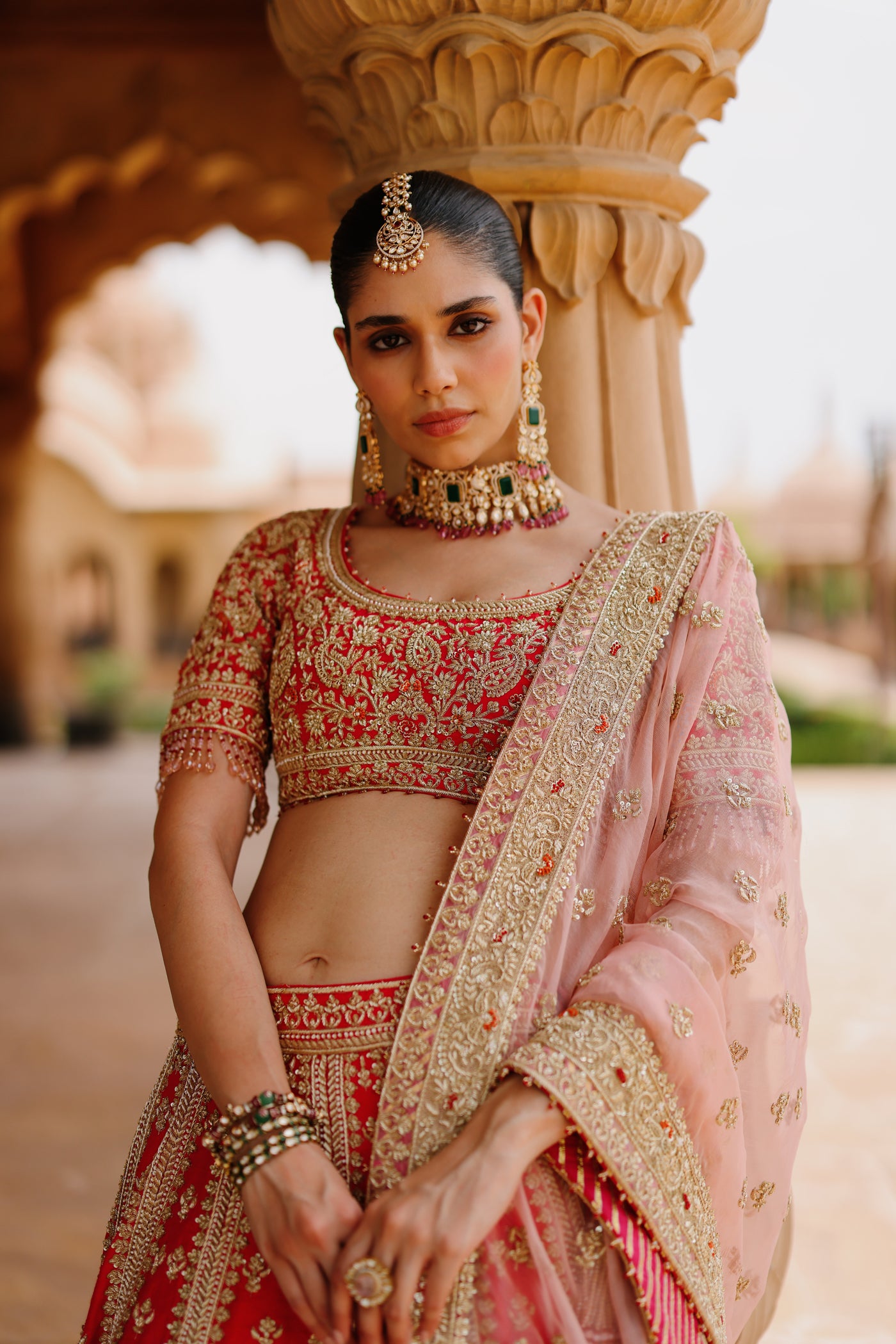 Nusrat - Rani Hot Pink Kali-in-Kali Lehenga Set with Blouse & Dupatta